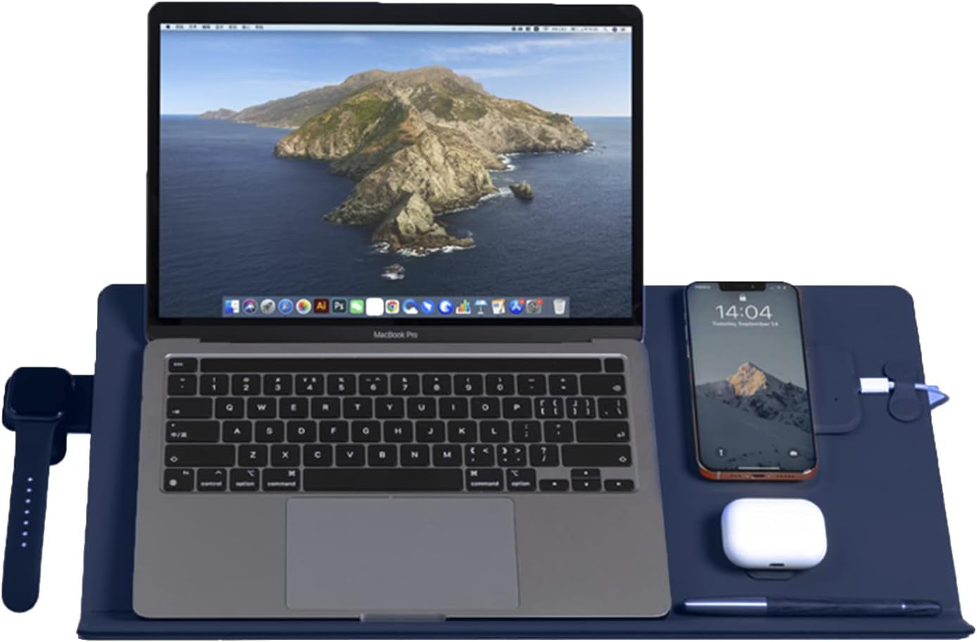 MOFT Magnetic Digital Set for the Smart Desk Mat, Includes Wireless Charging Pad, Tablet Holder, Cable Organizers and Snap Phone Sticker  MOFT Oxford Blue Smart Desk Mat full kit 