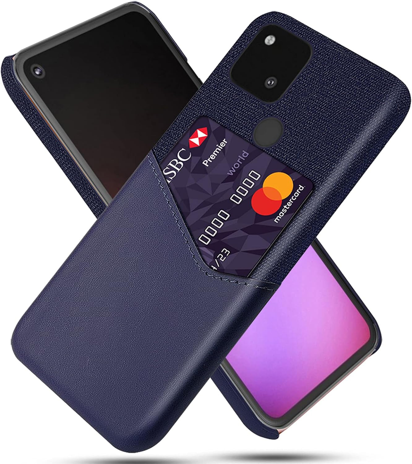 Yunbao for Pixel 4A 5G Case & Camera Lens Protector for Google Pixel 4A 5G(2020 Release),Splicing Cloth Pattern Premium Leather Case with Card Slot (Blue)  Yunbao   