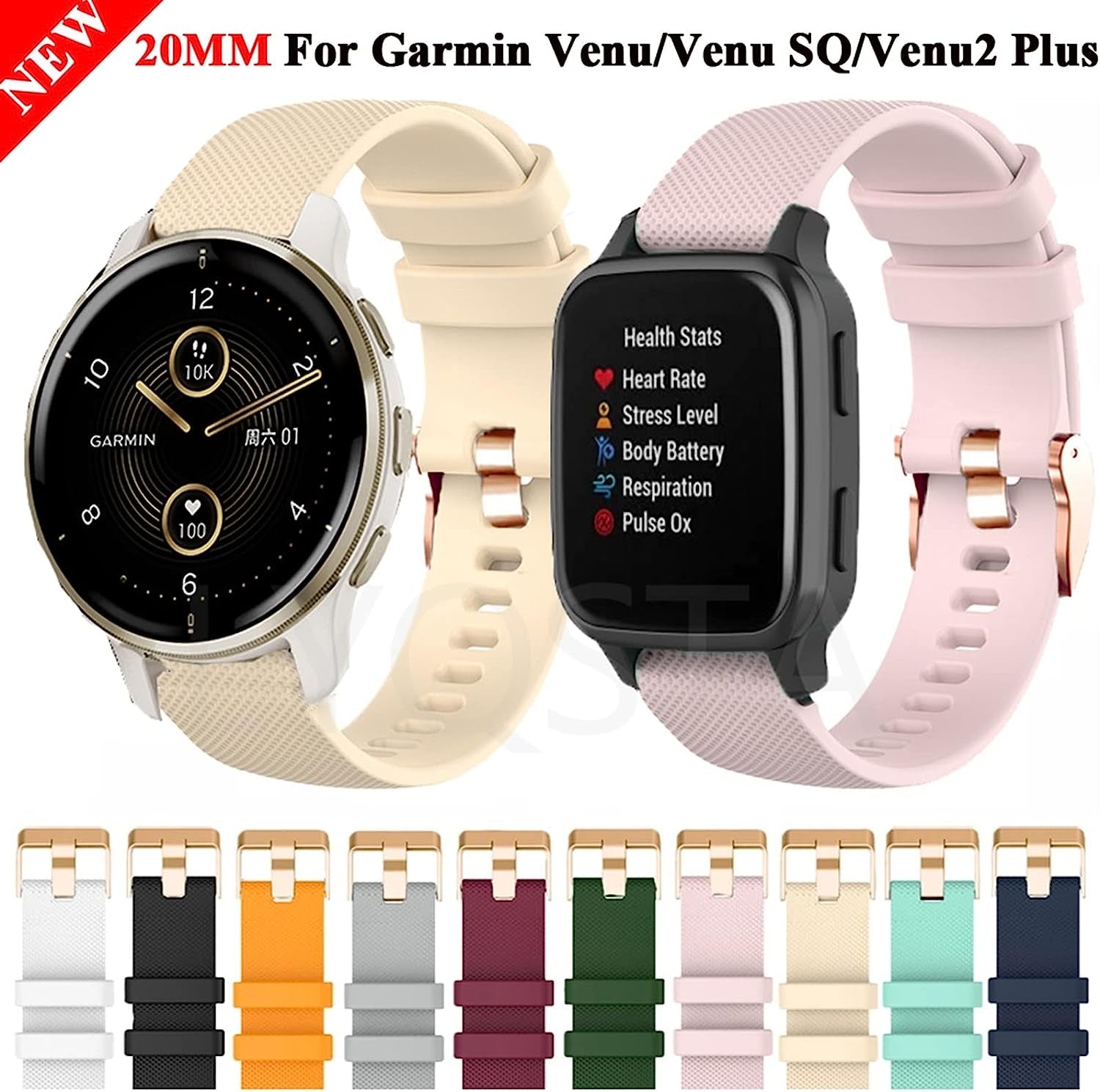 GHFHSG 20Mm Smart Watchband Strap for Garmin Venu SQ Silicone Bracelet for Venu2 plus Vivoactive 3 Forerunner 245 645 Wrist Band Correa  GHFHSG   