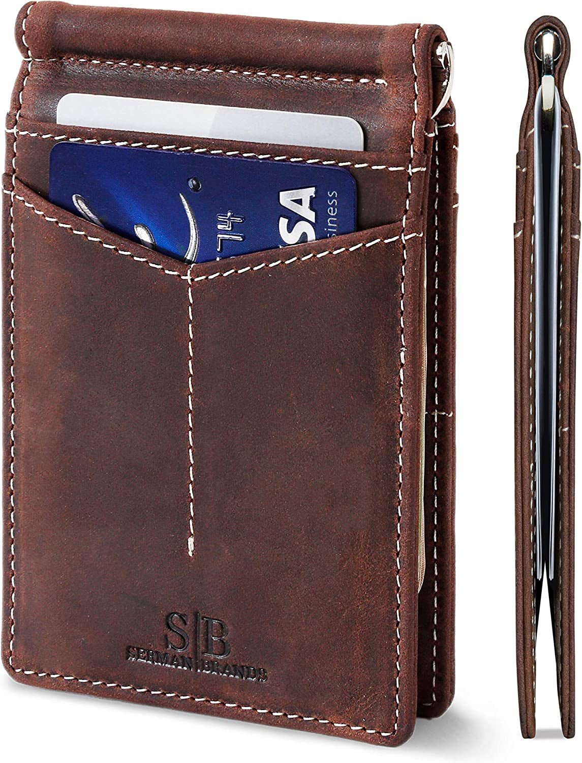 SERMAN BRANDS RFID Blocking Wallet Slim Bifold - Genuine Leather Minimalist Front Pocket Wallets for Men with Money Clip Gift  SERMAN BRANDS A. Texas Brown Rogue  