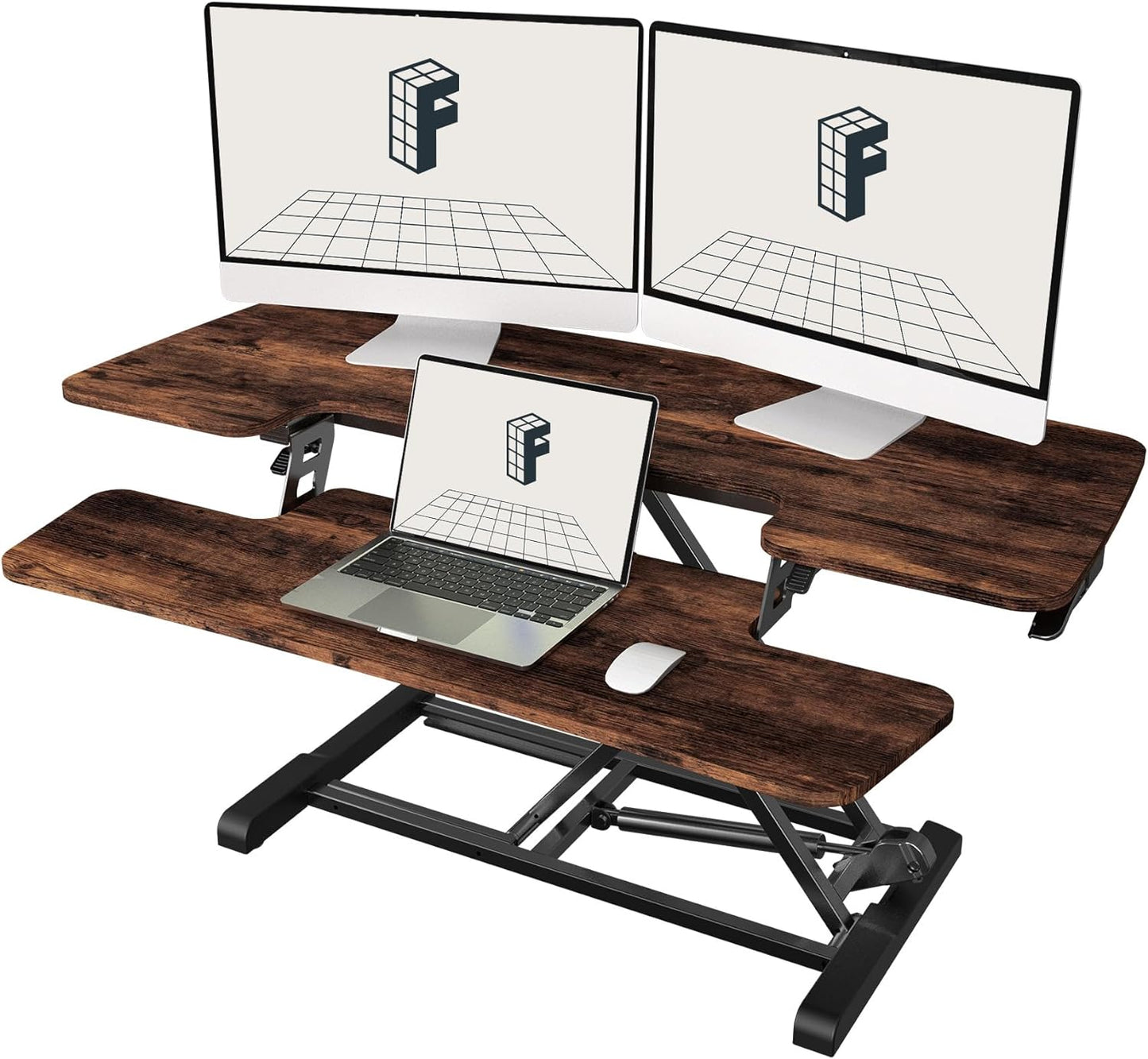 FLEXISPOT 28'' Black Height Adjustable Standing Desk Converter Sit-To-Stand Desk Riser with Wide Keyboard Tray Workstation for Home and Office  FLEXISPOT Rustic Brown 40'' 