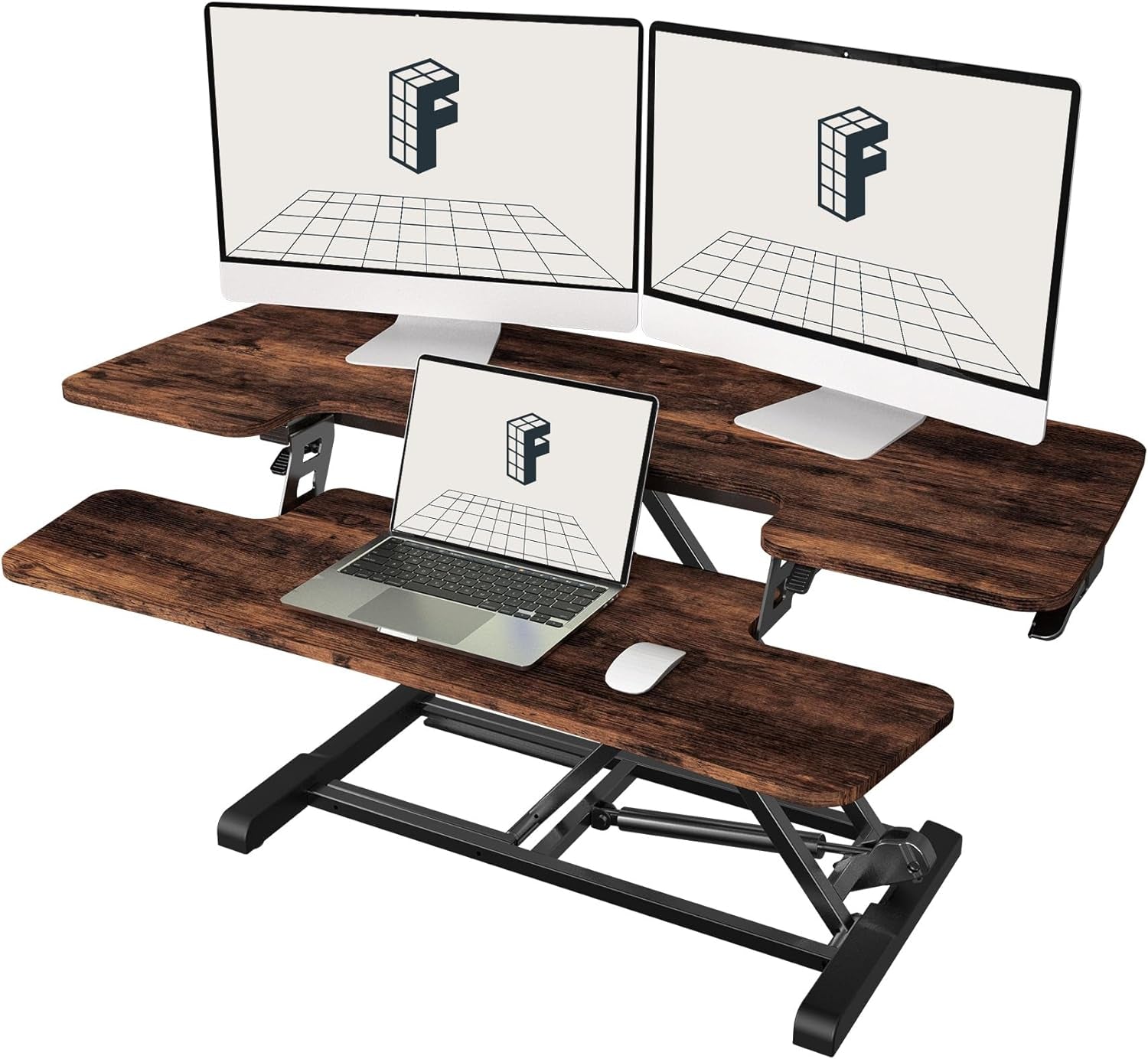 FLEXISPOT 28'' Black Height Adjustable Standing Desk Converter Sit-To-Stand Desk Riser with Wide Keyboard Tray Workstation for Home and Office  FLEXISPOT Rustic Brown 40'' 