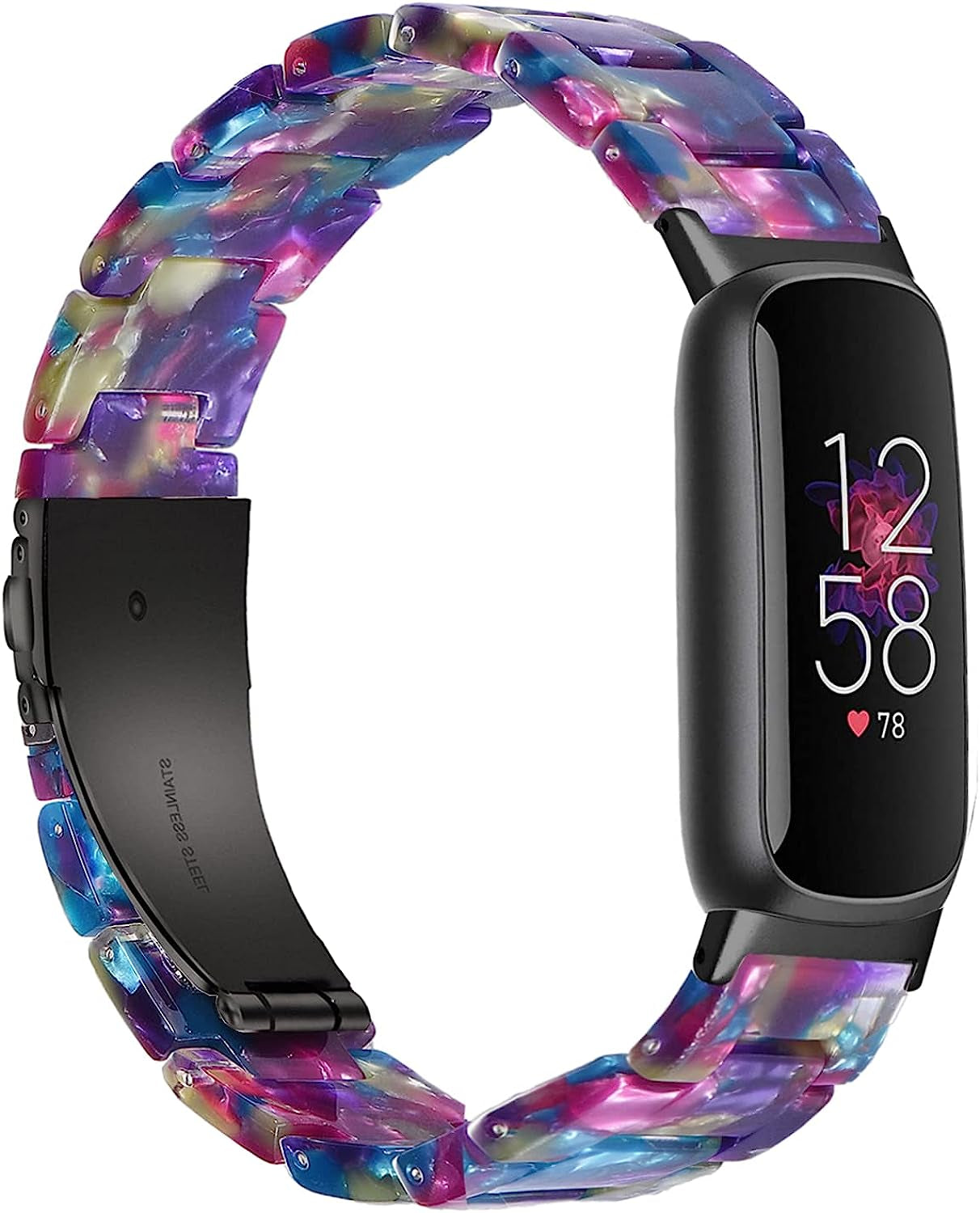Wongeto Compatible with Fitbit Luxe/Luxe SE Bands for Women Girls, Resin Wristband Strap with Stainless Steel Buckle Replacement Bands for Fitbit Luxe Accssorises  Wongeto Purple green  