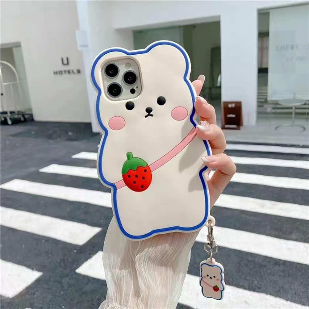 Yatchen Kawaii Phone Cases Apply to Iphone 12 Mini,Cute Cartoon Bear Phone Case with Keychain Strawberry Bear Phone Case 3D Iphone 12 Mini Case Soft Silicone Shockproof Cover for Women Girls  Yatchen   