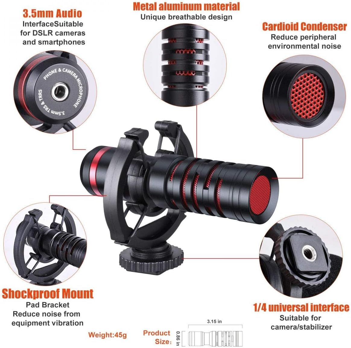 Video Microphone, Universal Camera Microphone with Shock Mount, Tripod, Deadcat Windscreen, External Shotgun Mic for Iphone Android Smartphones, Canon EOS, Nikon DSLR Cameras, Camcorders, Vlogging Mic  K&F Concept   