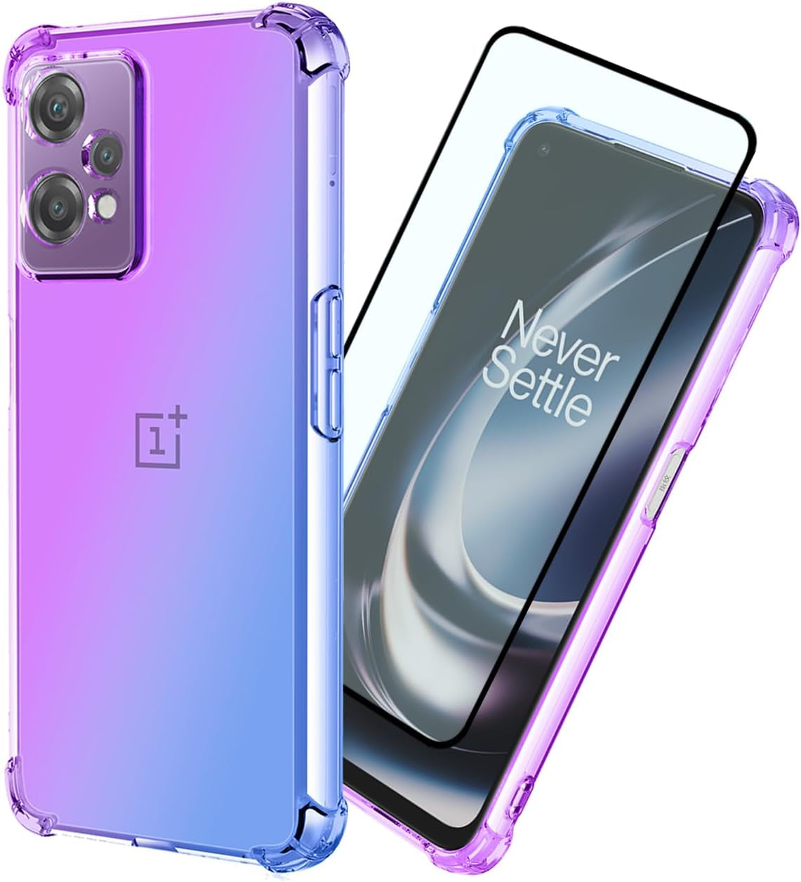 DFTCVBN Phone Case for Oneplus Nord CE 2 Lite 5G Case, CPH2381 Case with HD Screen Protector, Crystal Rainbow Gradient Slim Clear Phone Cover TPU Protective Case for Oneplus Ce 2 Lite 5G Purple/Blue  DFTCVBN   