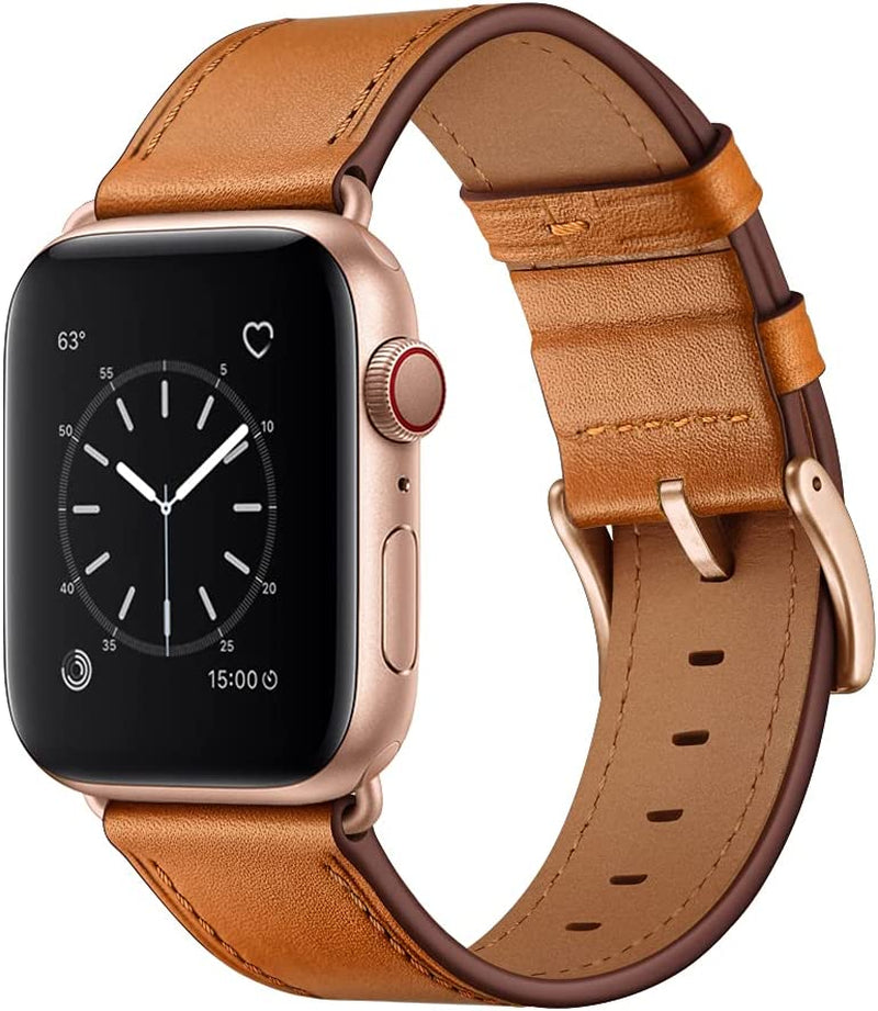 OUHENG Compatible with Apple Watch 49Mm 45Mm 44Mm 42Mm, Genuine Leather Band Replacement Strap Compatible with Apple Watch Ultra Series 8/7/6/5/4/3/2/1/SE2/SE, Black Band with Black Adapter  OUHENG Brown/Rose Gold 49mm/45mm/44mm/42mm 