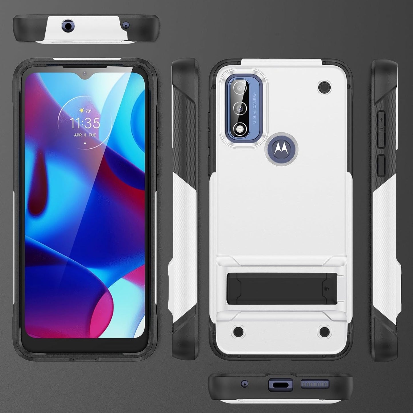 ZIRIA Phone Case Compatible with Motorola G Pure/Moto G Power (2022)/Moto G Play (2023) Case with Kickstand, Rugged Full-Body Protection Case Military Grade Shockproof Case (Color : White+Black)  ZIRIA   