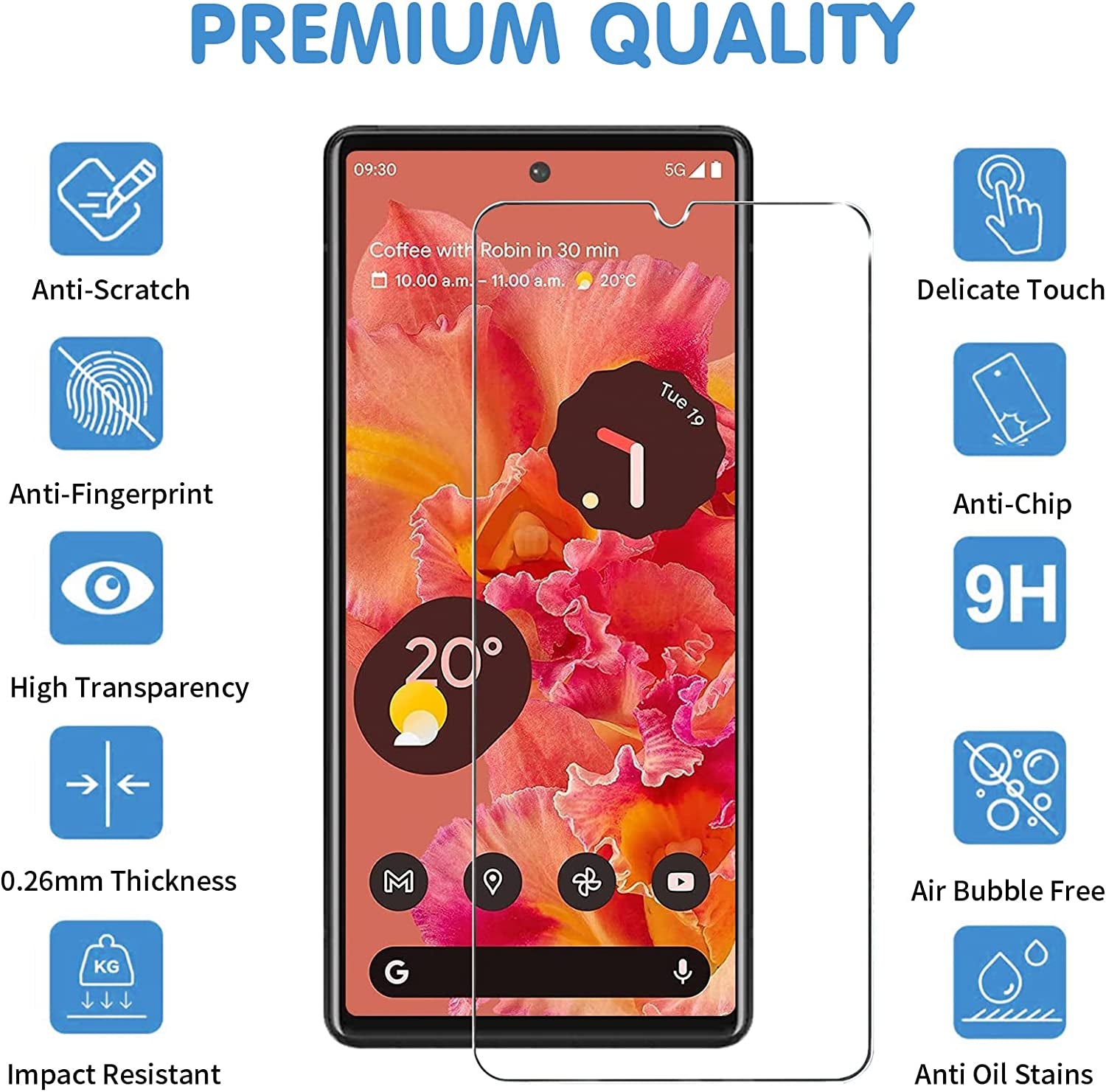 [3+3 Pack] Glass Screen Protector for Google Pixel 6 5G, 9H Tempered Glass, Ultrasonic Fingerprint Compatible,Hd Clear Case Friendly for Google Pixel 6 Glass Screen Protector  letosan   