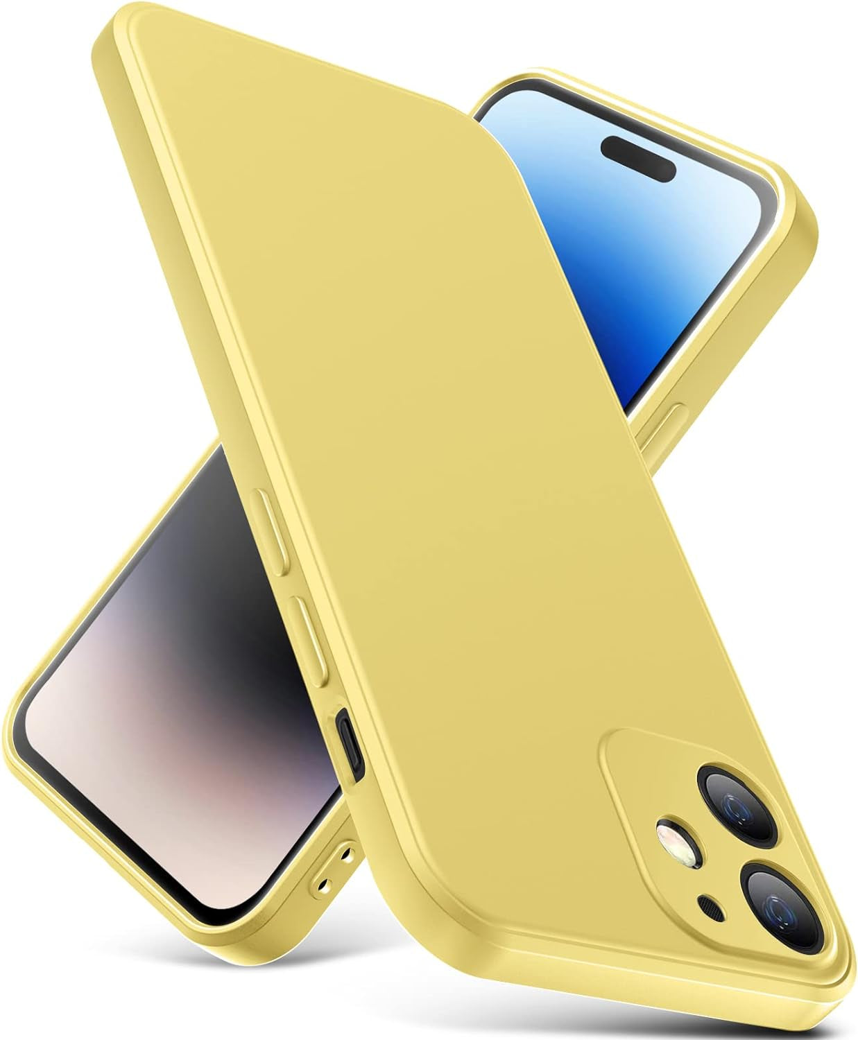 YSLBWLE for Iphone 12 Mini Case, Thin Liquid Silicone Case,Shockproof,Slim Thin Phone Case for Iphone 12 Mini,Full Body Screen Camera Protective Cover-Beige White+Purple 9-Ip12Mini-01  YSLBWLE Yellow Iphone 12 Mini 