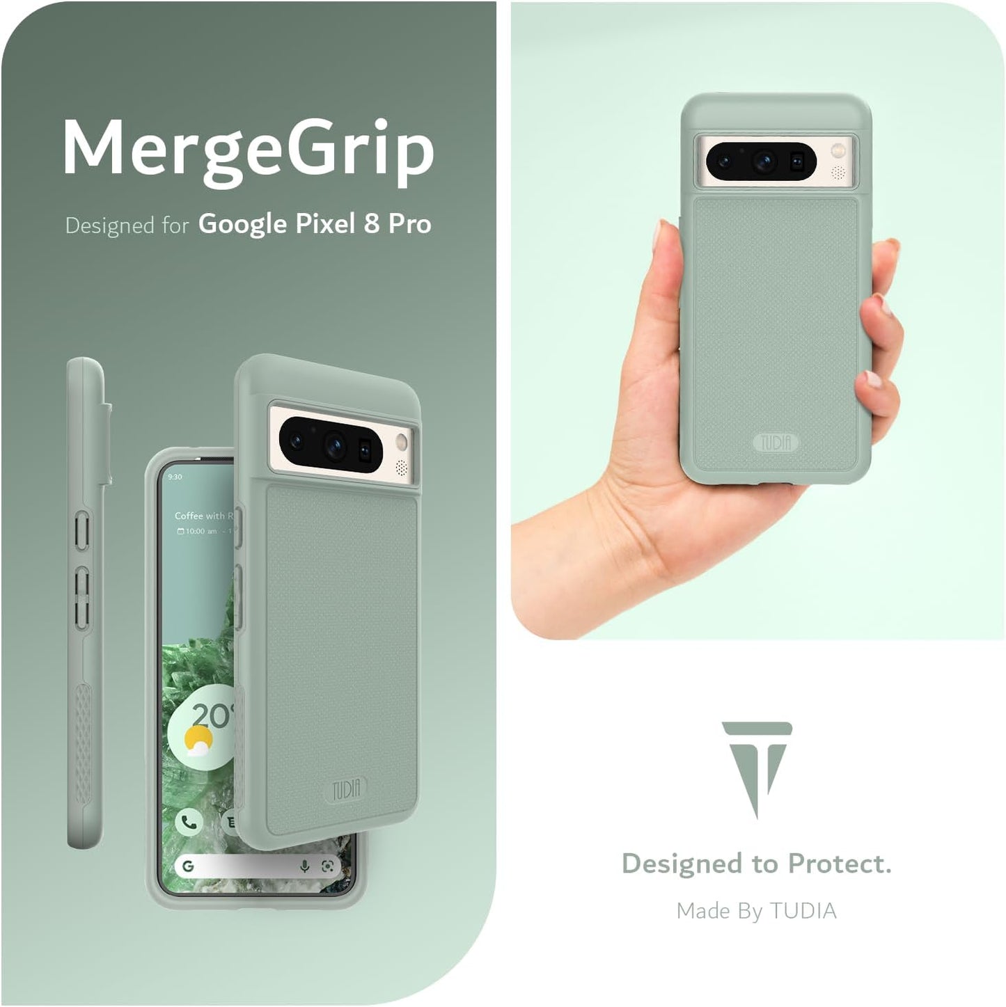 TUDIA Mergegrip Designed for Google Pixel 8 Pro Case 2023, [Magsafe Compatible] Military Grade Slim Dual Layer Heavy Duty Raised Edge Protection Non-Slip Protective Phone Case Cover - Green Lily  TUDIA   