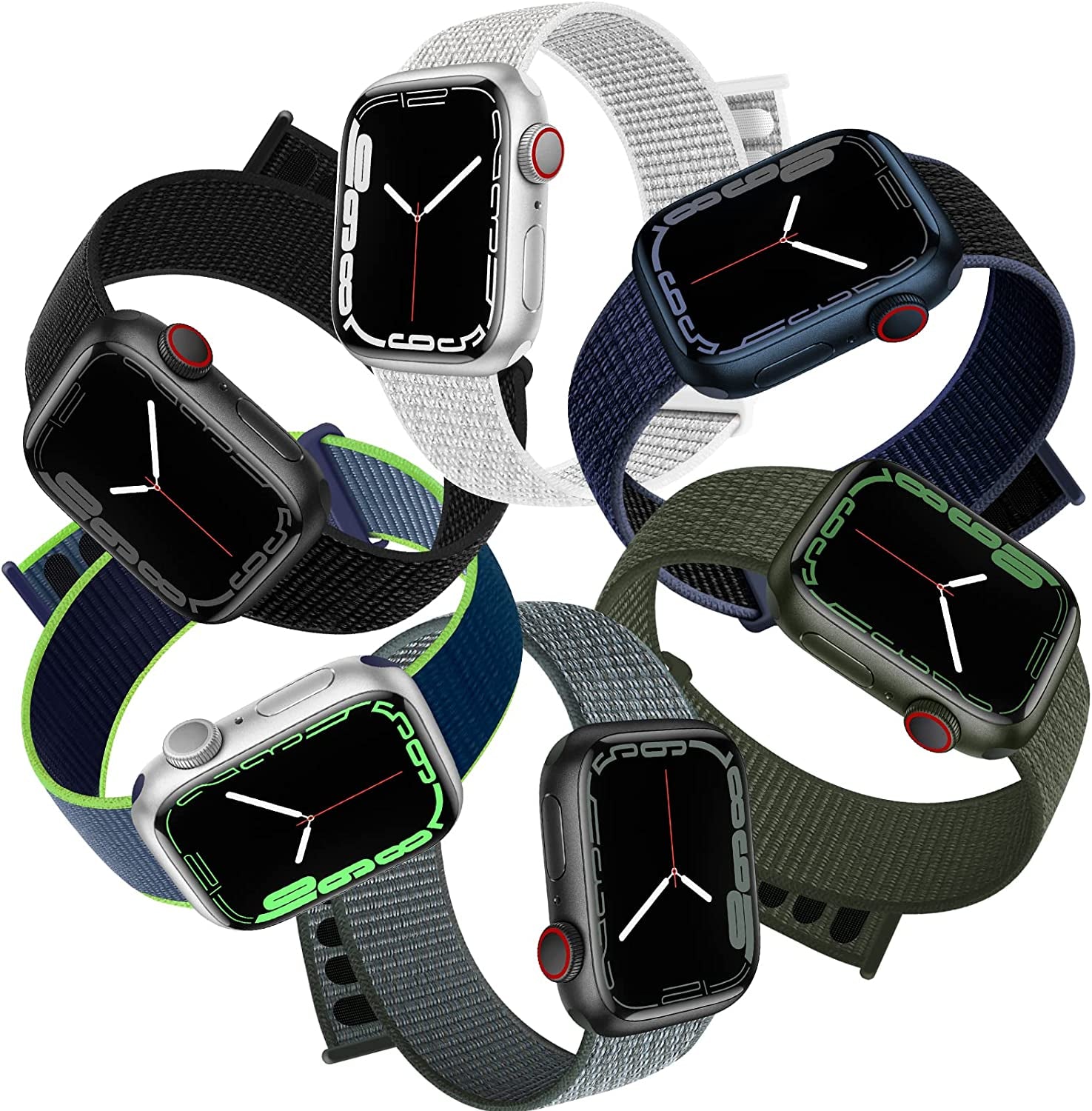 6 Pack Sport Loop Band Compatible with Apple Watch Band 38Mm 40Mm 41Mm 42Mm 44Mm 45Mm 49Mm Iwatch Series 8 7 6 5 SE 4 3 2 1 Ultra Strap Nylon Weave Women Men Stretchy Braided Replace Wristband Breathable  HILIMNY   