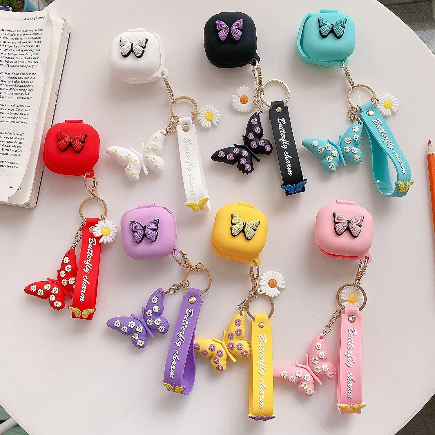 Compatible with Samsung Galaxy Buds Pro/Galaxy Buds Live Case with Butterfly Keychain, Protective Silicone Kids Teens Girls Women Funny Kawaii Fashion 3D Cute Cover for Galaxy Buds Pro/Live - Purple  Moydolo   