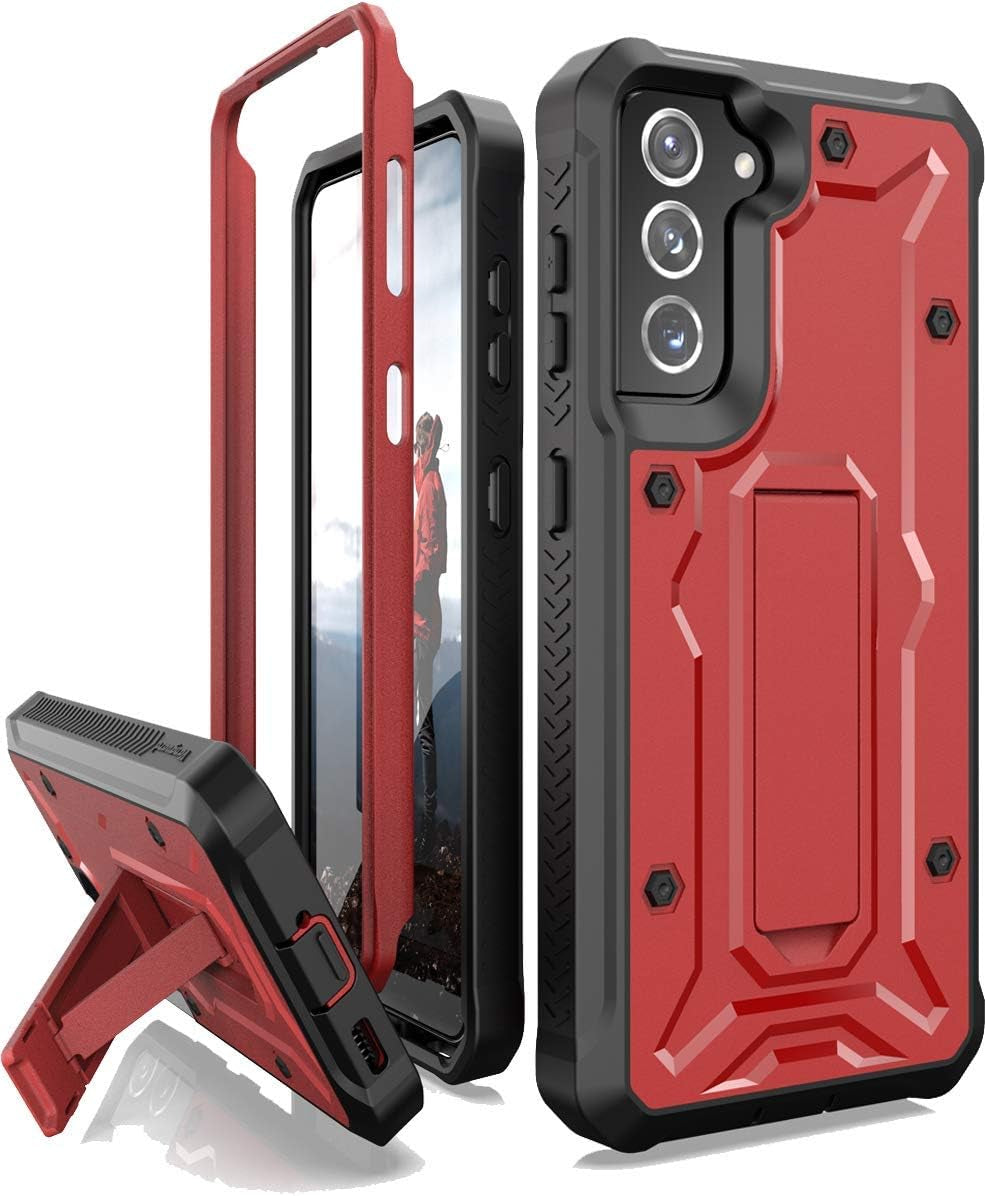 Armadillotek Vanguard Compatible with Samsung Galaxy S21 Case, Military Grade Full-Body Rugged with Built-In Kickstand [Screenless Version] (Black)  ArmadilloTek Red  