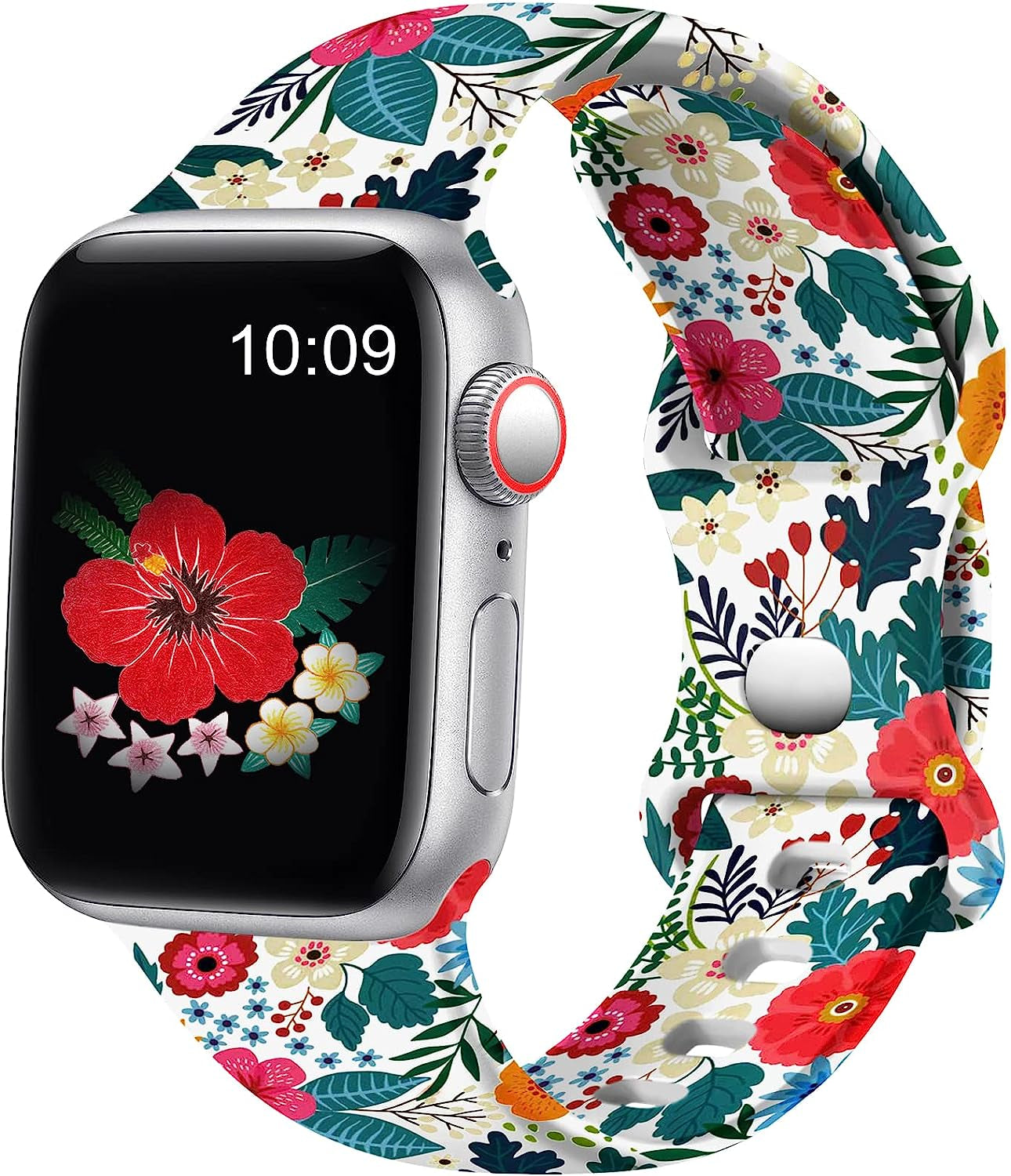 Easuny Compatible with Apple Watch Band 38Mm 40Mm 41Mm 42Mm 44Mm 45Mm 49Mm Women Men, Soft Silicone Double Sided Printed Pattern Sport Replacement Strap Cute for Iwatch SE Series 8 7 6 5 4 3 2 1 Ultra  Easuny Pink Plam Leaves 38/40/41mm S/M 