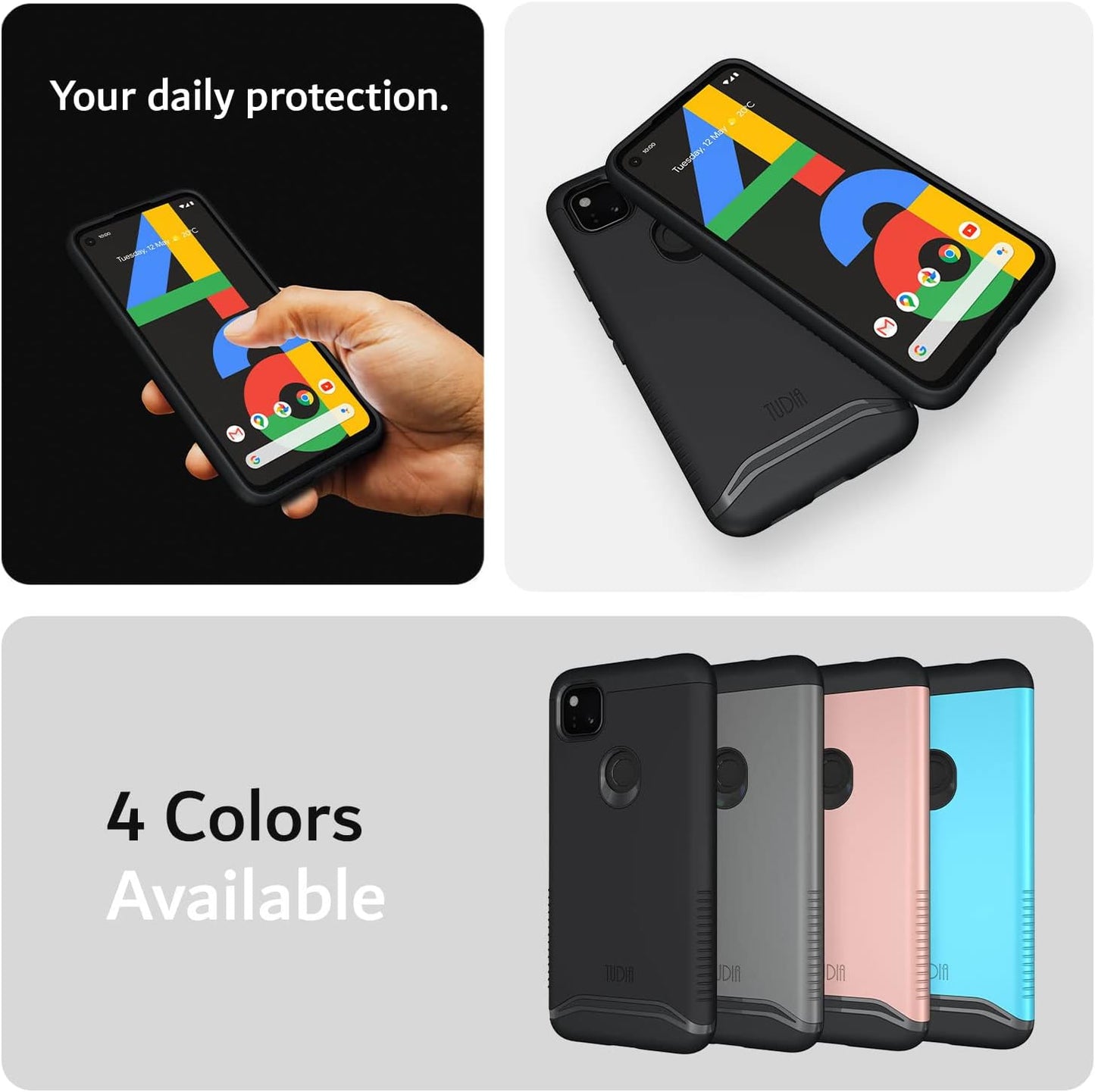 TUDIA Dualshield Designed for Google Pixel 4A Case, [Merge] Shockproof Dual Layer Military Grade Drop Protection Slim Protective Case Cover - Matte Black  TUDIA   