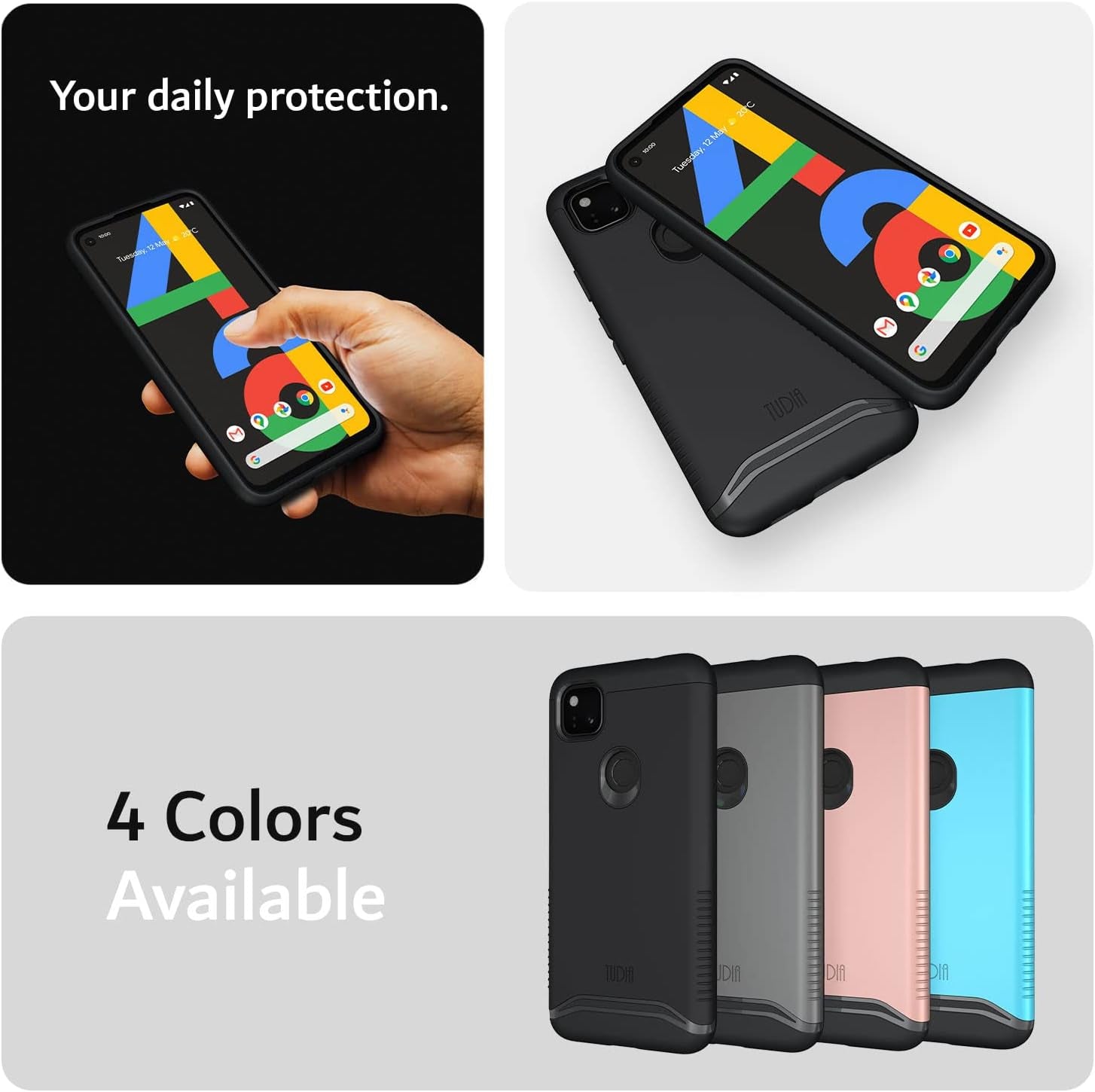 TUDIA Dualshield Designed for Google Pixel 4A Case, [Merge] Shockproof Dual Layer Military Grade Drop Protection Slim Protective Case Cover - Matte Black  TUDIA   
