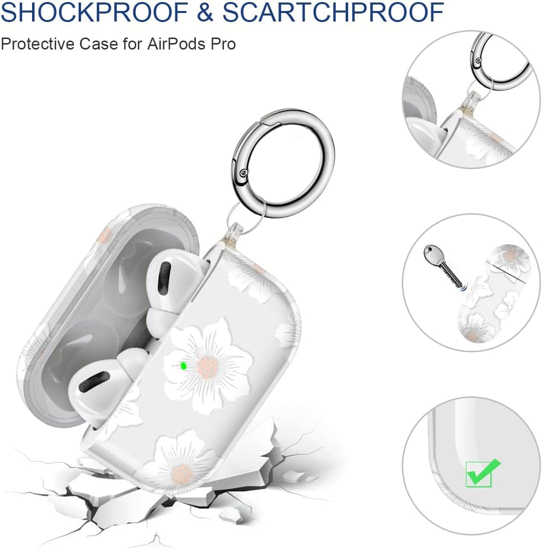 Maxjoy for Airpods Pro Case Cover, Clear Flower Pro Case for Women Men Cute Soft Protective Floral Ipod Pro Case with Keychain Clip for Airpods Pro Charging Case 2019, Transparent  Maxjoy   