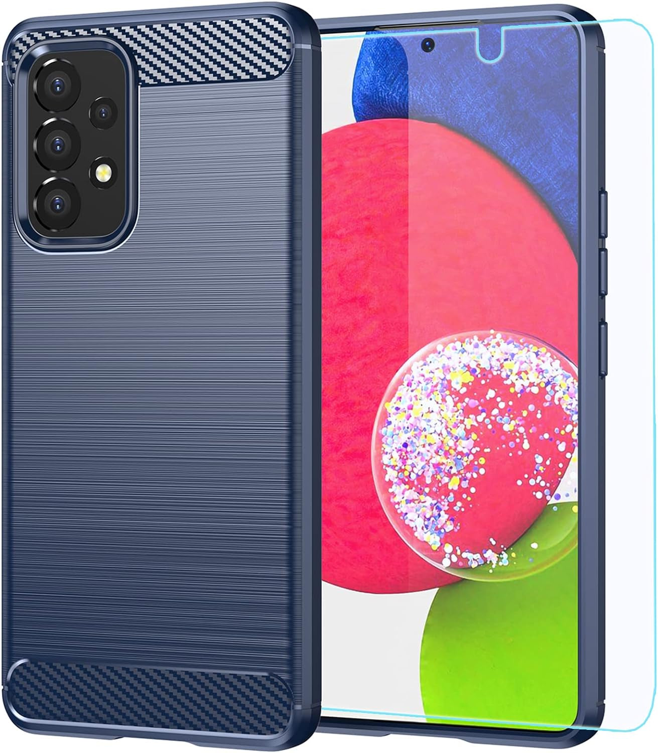 M MAIKEZI Samsung A53 5G Case,Galaxy A53 5G Case,With HD Screen Protector, Fashion Shock-Absorption Flexible TPU Bumper Soft Rubber Protective Case Cove for Samsung Galaxy A53 5G (Navy Brushed TPU)  JINZHI Inc   