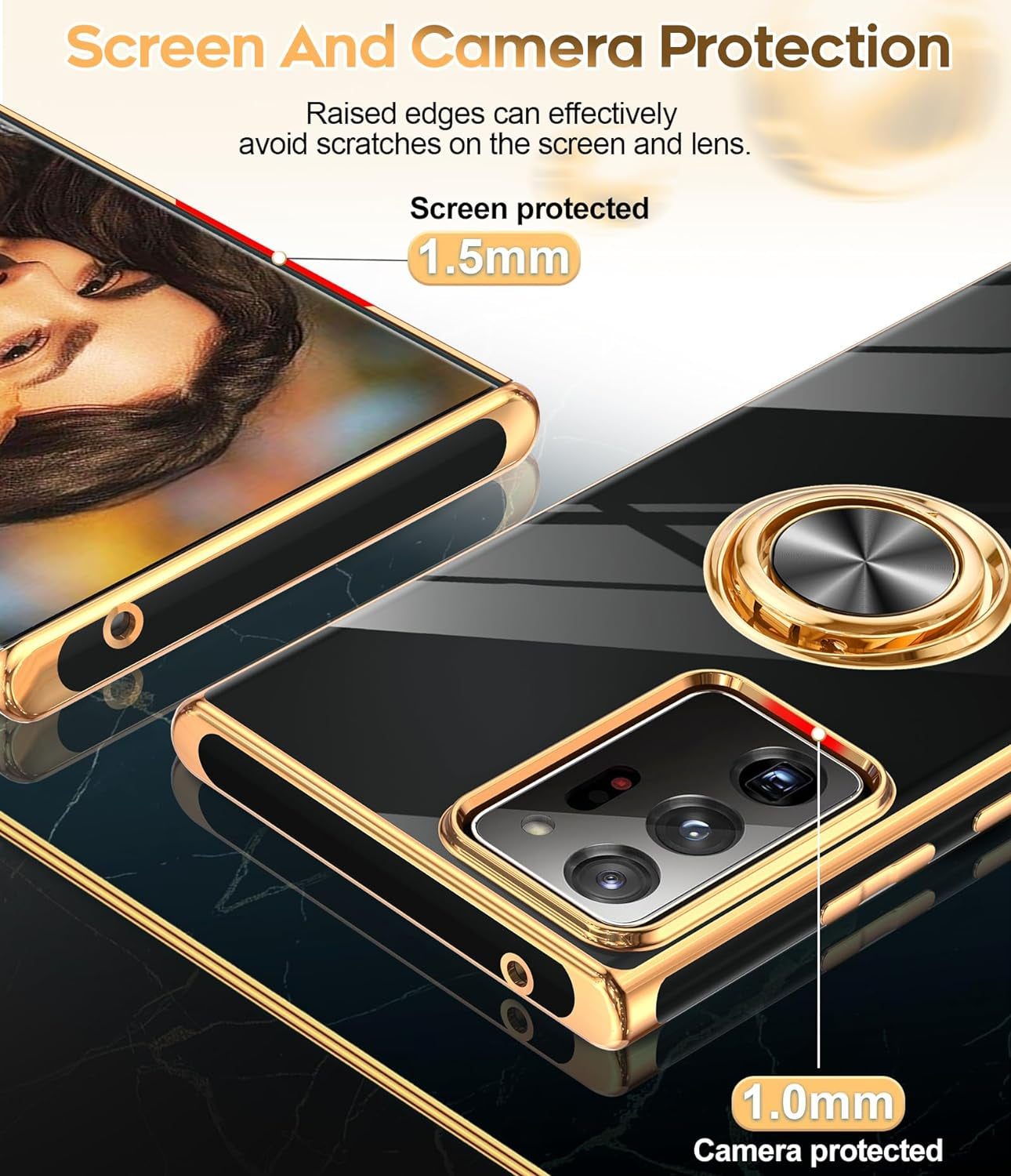 Leyi for Samsung Galaxy Note 20 Ultra Case: 360° Rotatable Ring Holder Magnetic Kickstand, Plating Rose Gold Edge Protective Samsung Galaxy Note 20 Ultra Case, Black  LeYi   