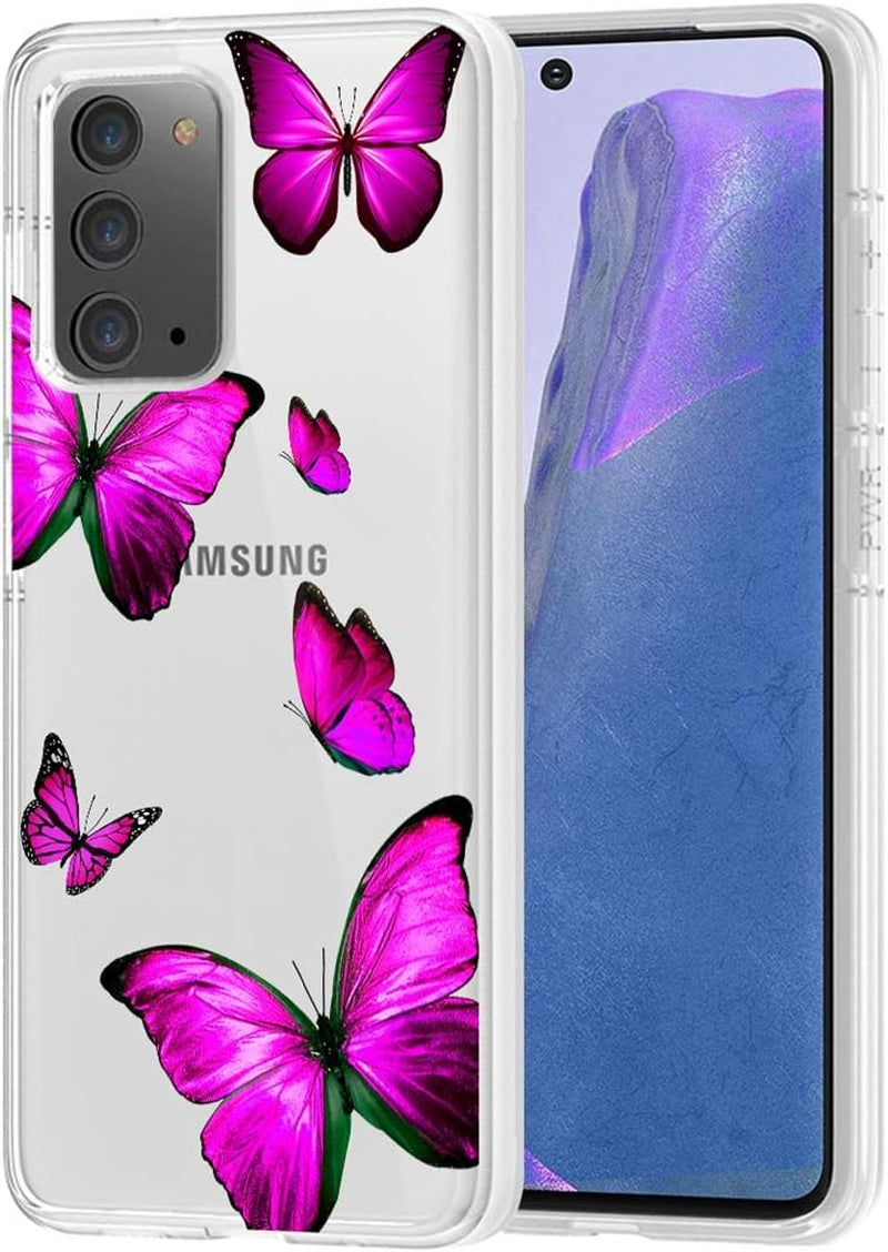 Zoeirc Case for Galaxy Note 20 5G, Samsung Note 20 Clear Case for Girls, Soft TPU 360 Full Body Shockproof Hybrid Bumper Crystal Clear Phone Case Cover for Samsung Galaxy Note 20 (Blue Butterfly)  Zoeirc Rose Butterfly  