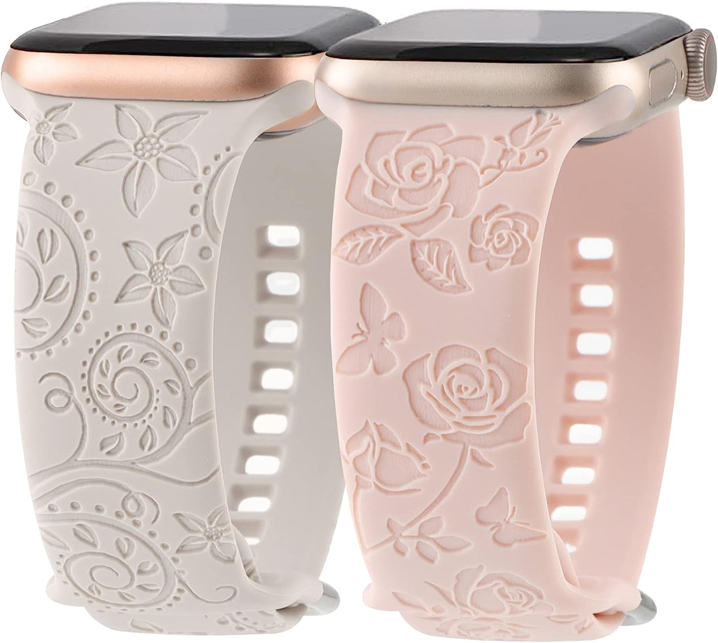 Flower Engraved Bands Compatible with Apple Watch Band 41Mm 40Mm 38Mm 44Mm 42Mm 45Mm 49Mm, Cute Women Floral Soft Silicone Sport Replacement Strap for Iwatch Series Ultra SE 8 7 6 5 4 3 2 1  TERKOWQI Starlight Baby Pink 38mm/40mm/41mm 