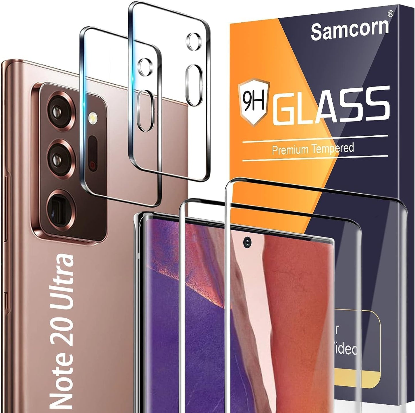 [2+2 Pack] Screen Protector for Samsung Galaxy Note 20 Ultra/Note 20 Ultra 5G,9H Tempered Glass,Ultrasonic Fingerprint Compatible,3D Curved,Hd Clear,Bubble-Free for Galaxy Note 20 Ultra Glass Protector  Samcorn   