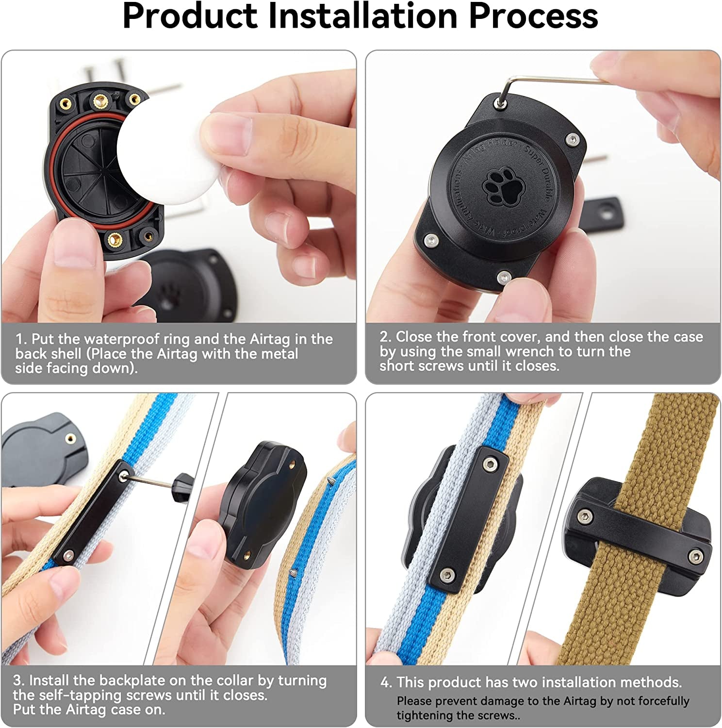 IPX8 Waterproof Airtag Dog Collar Holder, Ultra-Durable Dog & Cat Collars Mount for Airtag, Fits All Width Collars (2 Pack-Black)  CITYWAY   