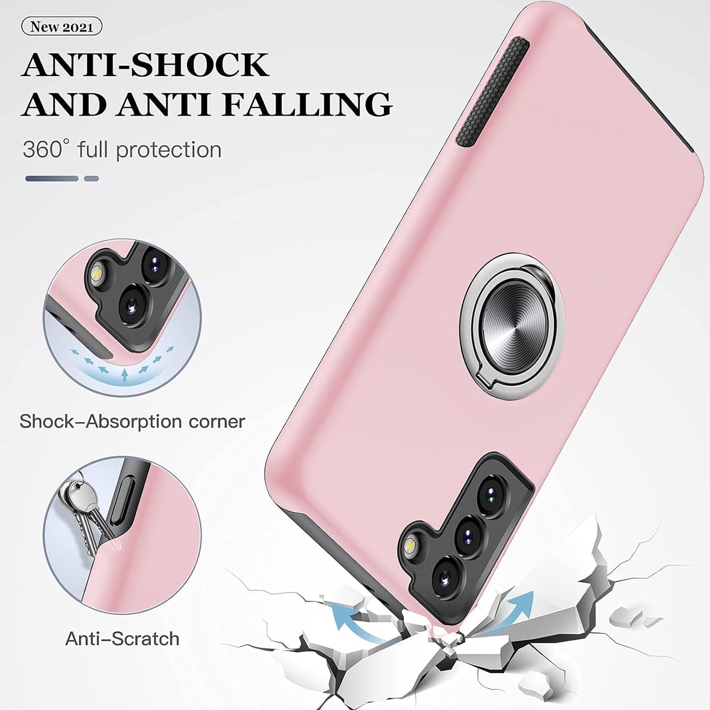 JAME Designed for Samsung Galaxy S21 Case (Not for S21 plus & S21 Ultra), Slim Tough Rugged Shockproof Protective Case with Metal Ring Kickstand for Samsung Galaxy S21 6.2 Inch, Pink  JAME   