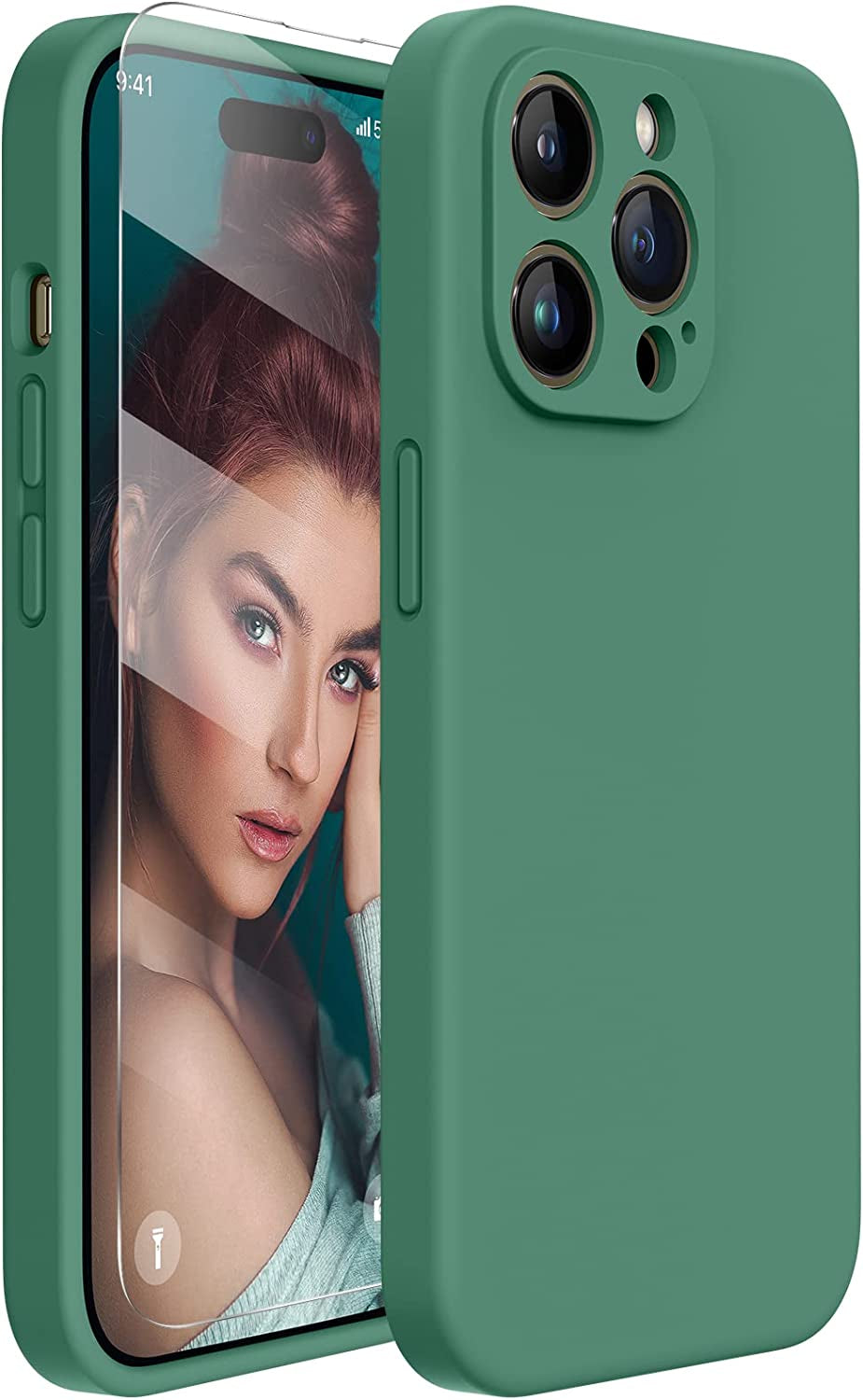 Miracase Designed for Iphone 14 Pro Case with Screen Protector, [Upgraded Camera Protection], Shockproof Liquid Silicone Rubber Phone Case Cover for 14 Pro 6.1 Inch (Alpine Green)  Miracase   