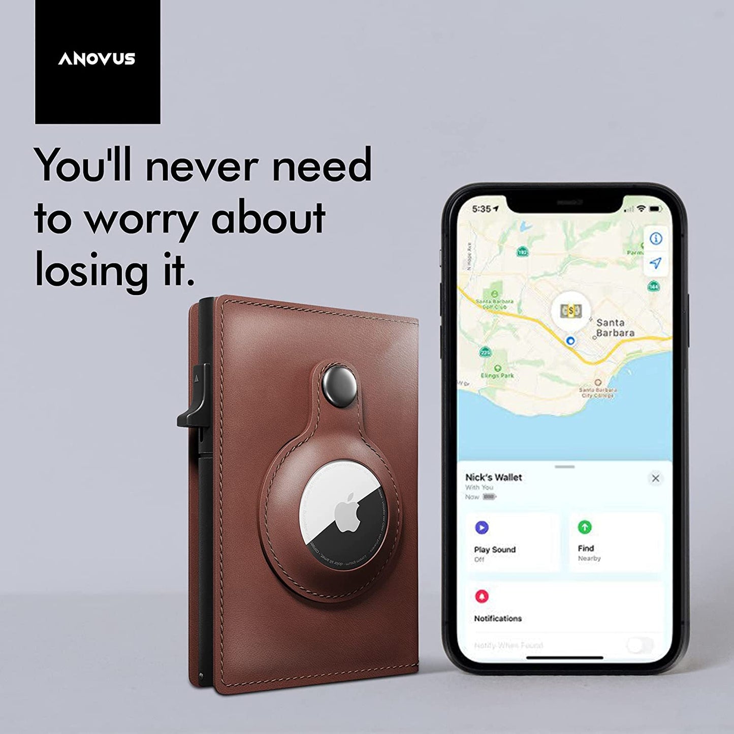 Anovus Airtag Wallet (Brown) | Trackable Wallet with Airtag Holder | Rfid-Blocking Minimalist Leather Wallet | Slim Leather Airtag Wallet - Men and Women| Smart Wallet - Airtag Not Included  Anovus   