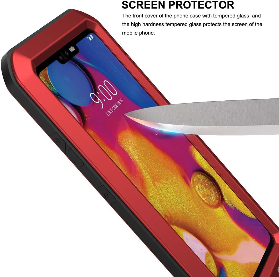 Feitenn Case for LG V40 Thinq, Heavy Duty Case Armor Aluminum Alloy Metal Cover Bumper Soft Rubber Military Shockproof Outdoor Hard Defender Men Gift for LG V40/V40 Thinq - Red  Feitenn   