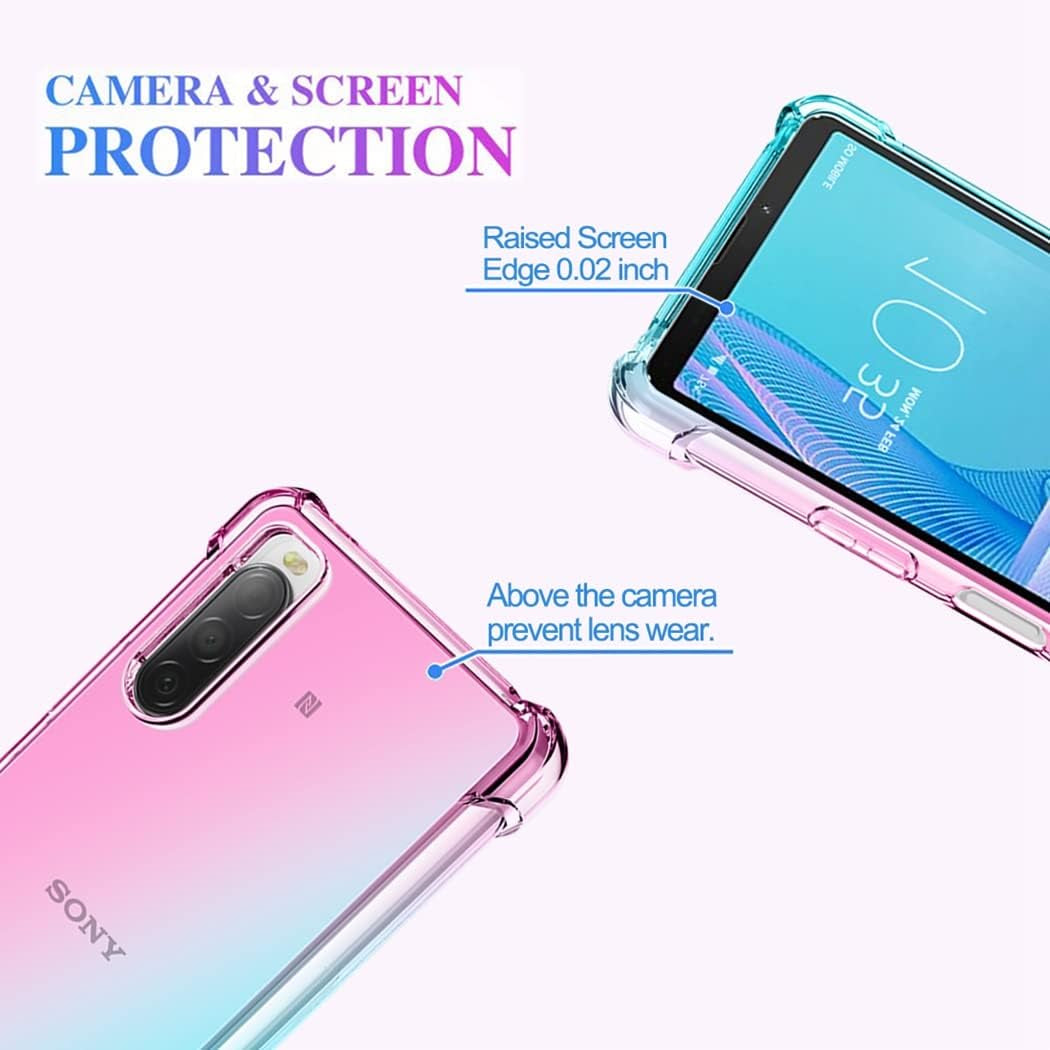 Ueokeird for Xperia 10 Iii/Xperia 10 III Lite XQ-BT52 XQ-BT44 Case, Clear Cute Gradient Phone Case Slim anti Scratch Flexible TPU Cover Shockproof Protective Case for Sony Xperia 10 III (Pink/Green)  Ueokeird   