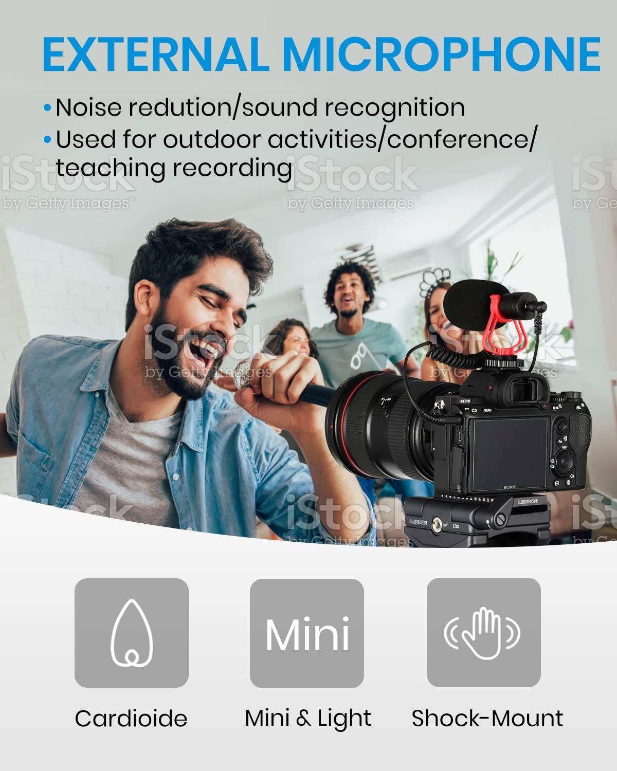 Moukey MCM-1 Video Microphone, Camera Microphone with Shock Mount, Windshield, Professional Vlogging Kit for Iphone, Android Smartphone, DSLR Camera & Camcorder, Battery-Free Shotgun Mic  Moukey   