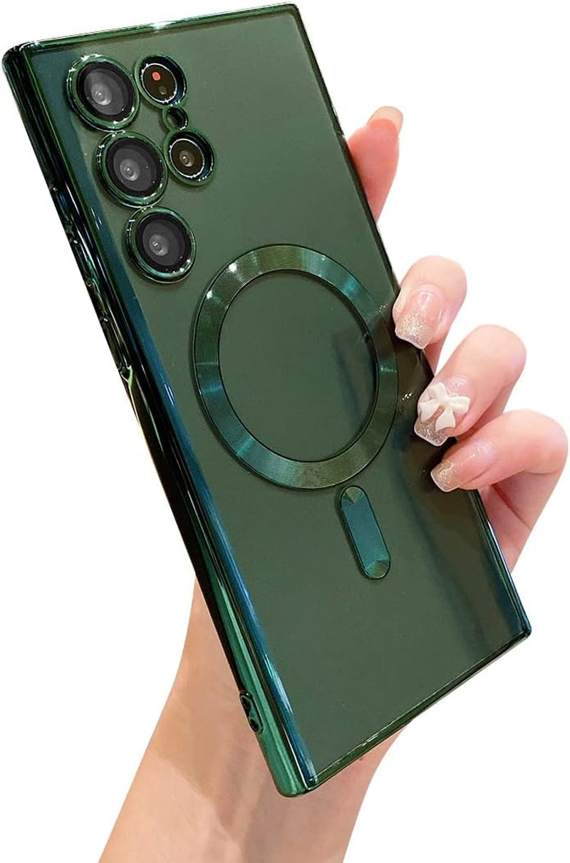 Threehundred for Samsung Galaxy S22 Ultra Case Magnetic Clear with Camera Lens Protector Full Protection Magsafe Electroplated Silicone Slim Fit Shockproof Protective Case Cover 6.8 Inch - Lavender  Threehundred Green  