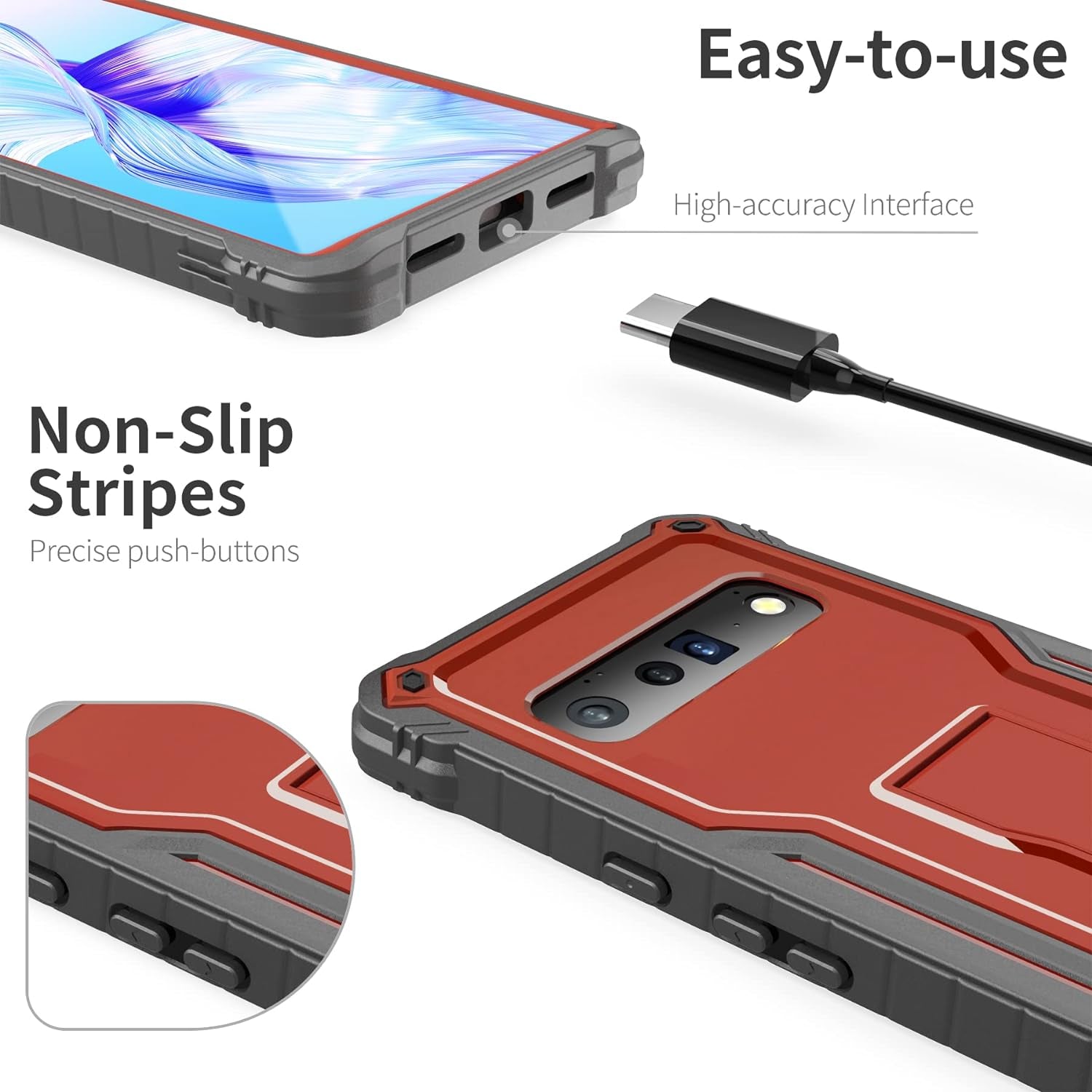 Exoguard for Google Pixel 6 Pro Case, Rubber Shockproof Heavy Duty Phone Case Built-In Kickstand, No Screen Protector (Red)  ExoGuard   