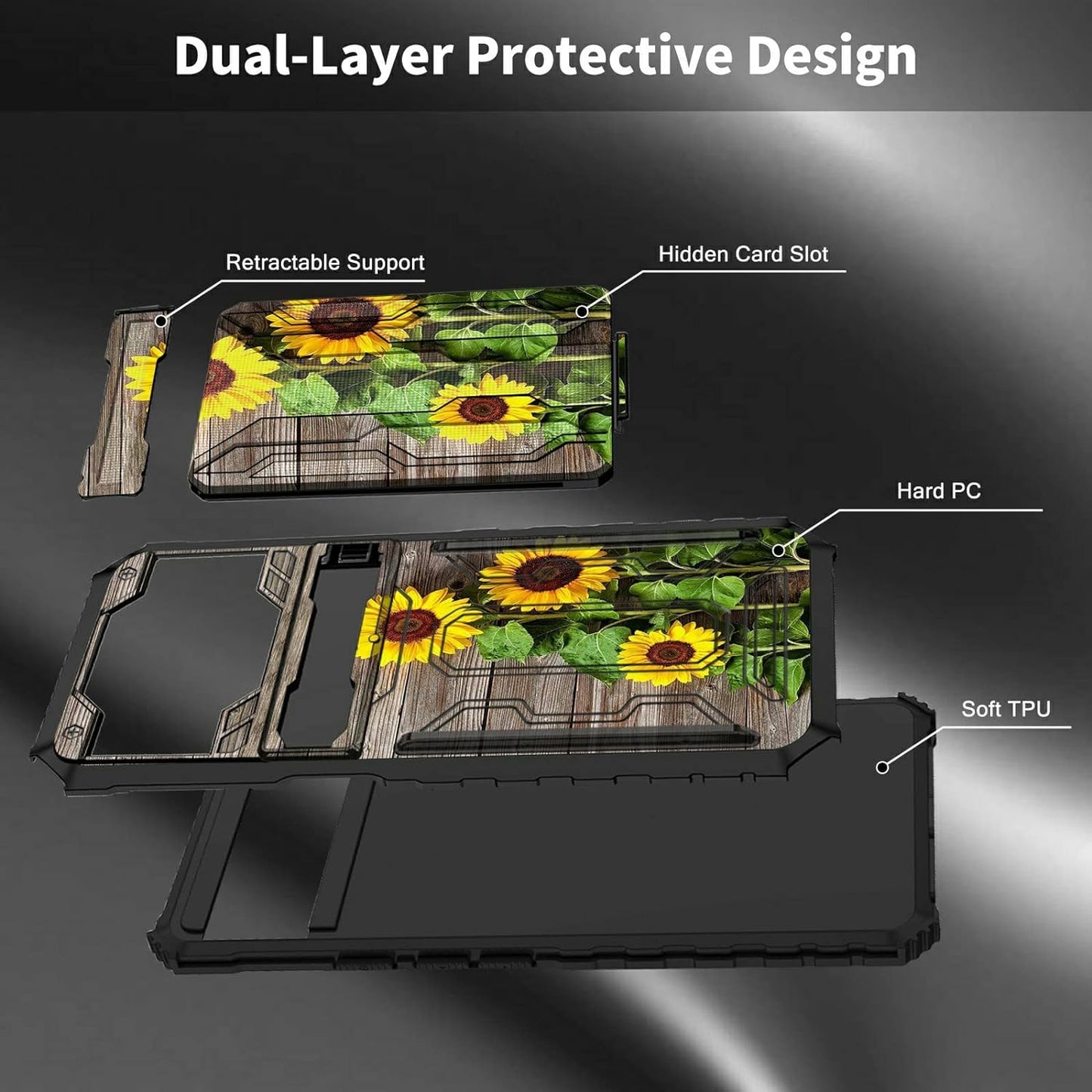 Case for Goole Pixel 6 Pro with Detachable Card Holder Slot Kickstand Hybrid Dual Layer Heavy Duty Shockproof Cover Hidden ID Cash Credit Wallet Case for Google Pixel 6 Pro 5G, Plank Sunflower  BVDIKMI   