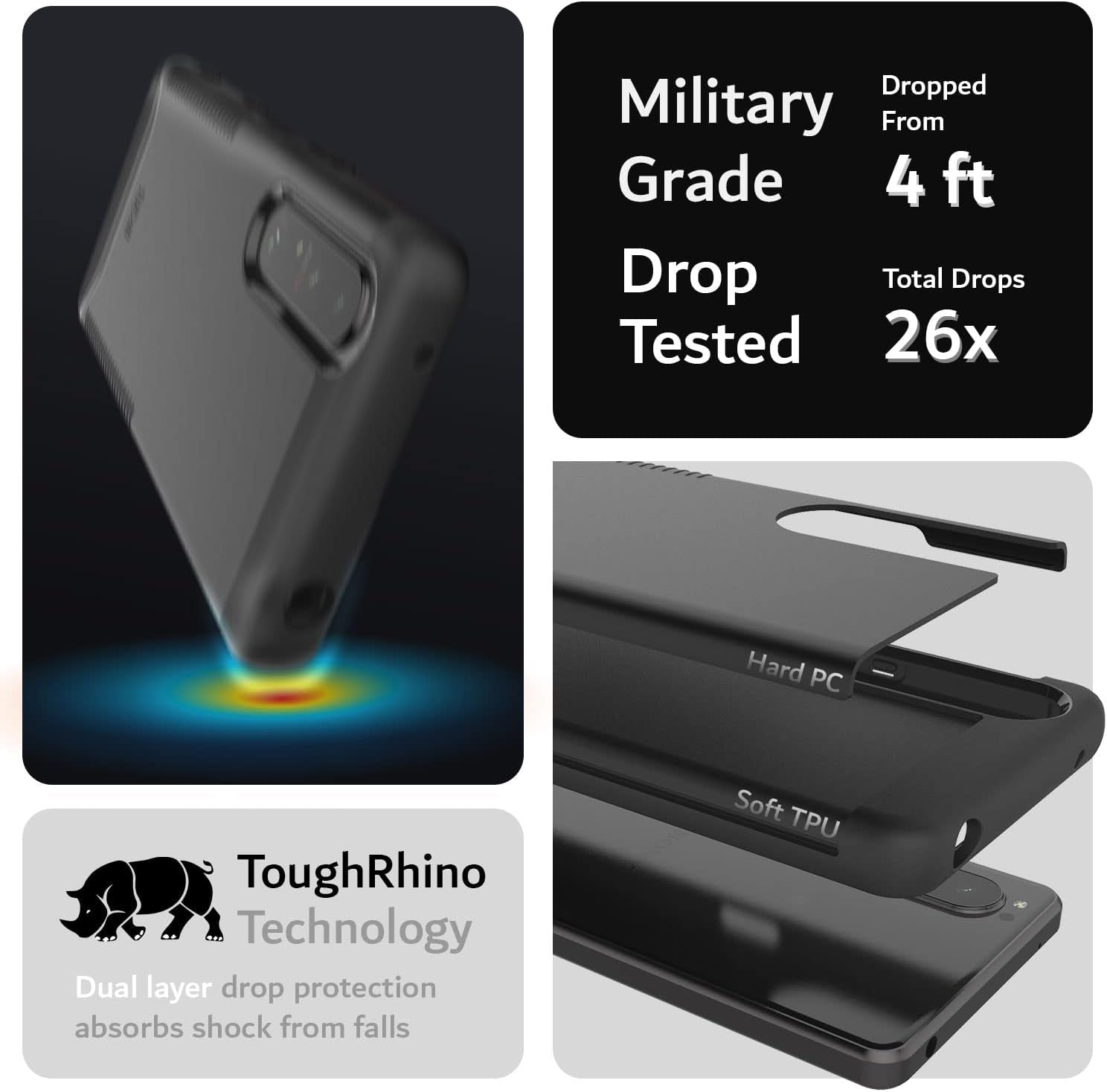 TUDIA Dualshield Designed for Sony Xperia 1 III Case (2021), [Merge] Shockproof Tough Dual Layer Hard PC Soft TPU Slim Protective Case - Matte Black  TUDIA   