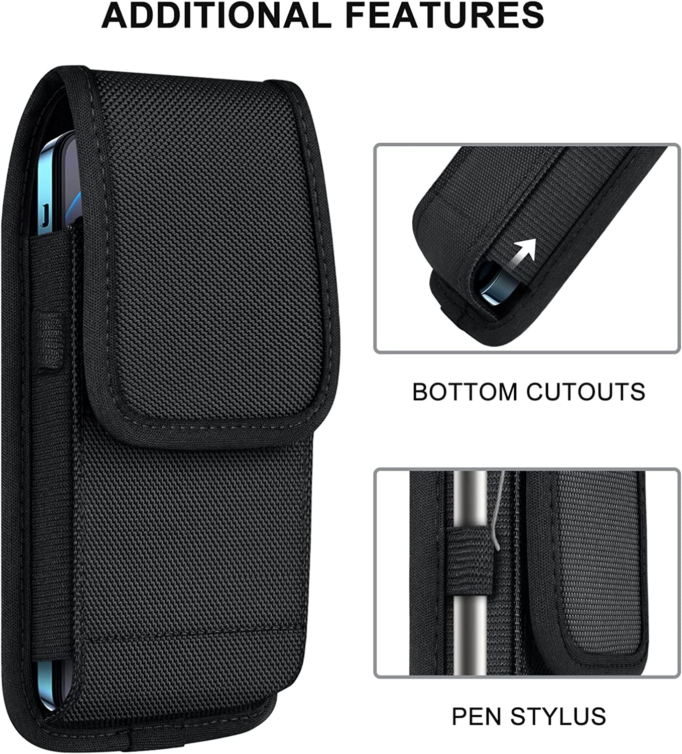 Ykooe Cell Phone Pouch Nylon Belt Holster Case Compatible with Iphone 15, 15 Pro, 14 Pro, 14, 12, 12 Pro, 11, 11 Pro, 13, 13 Pro, XR, Samsung Galaxy S20 S21 S22 S23 S10 S9, Black – L  ykooe   