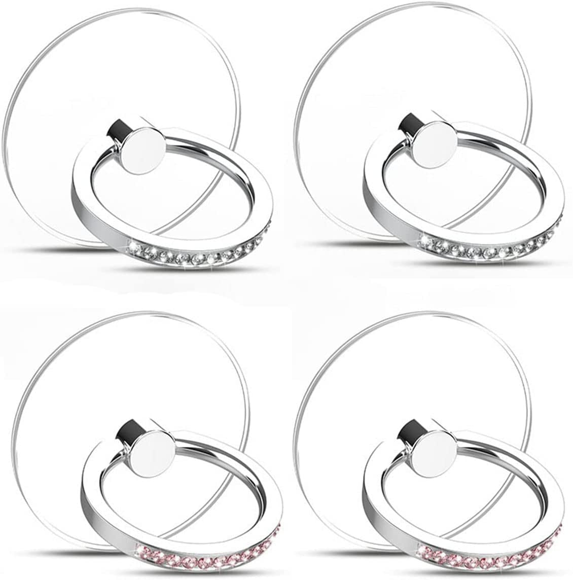 4 Pcs Kutumyqc Cell Phone Ring Holder Stand Diamond Transparent Finger Grip Clear 360° Degree Rotation Kickstand Compatible Iphones and All Phones (Silver Pink Blue Aquamarine)  KutumyQC 2silver 2pink  