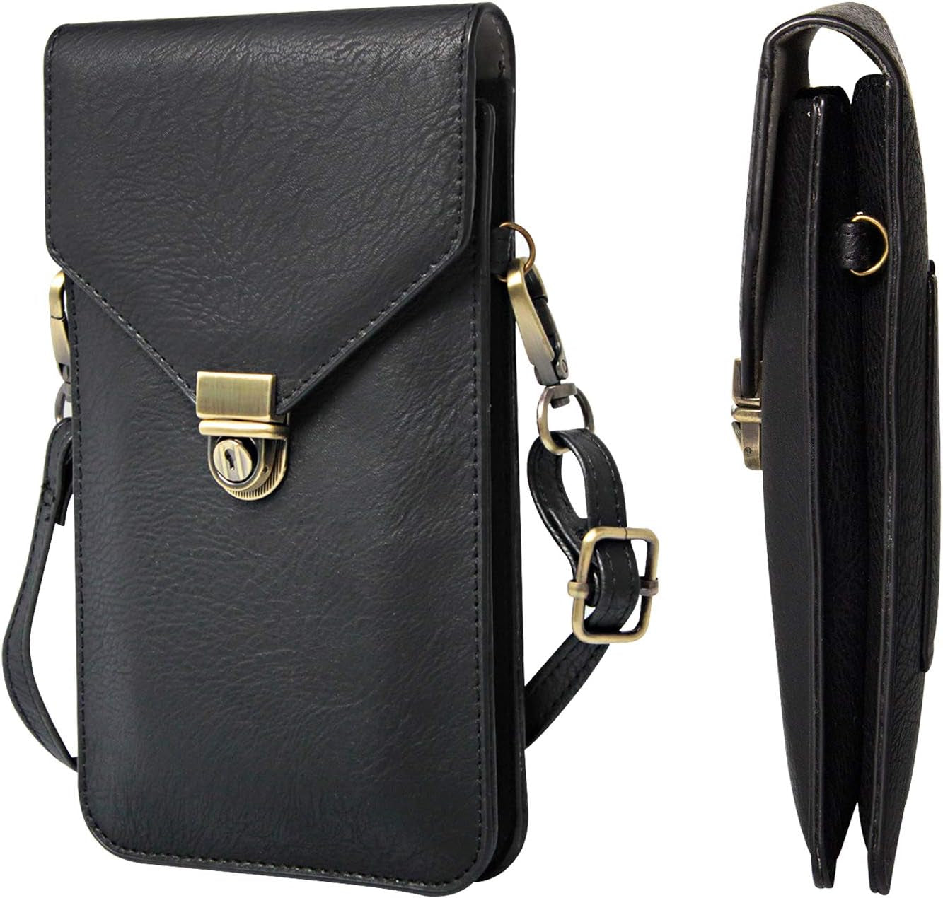 Techcircle Small Cell Phone Purse, Synthetic Leather Crossbody Bag Dual Pockets Card Holder Neck Pouch with Adjustable Strap for Iphone X Xr 8 7 6S Plus, Galaxy S10 S9 S8 Plus, LG G8 Thinq, Black  Techcircle   