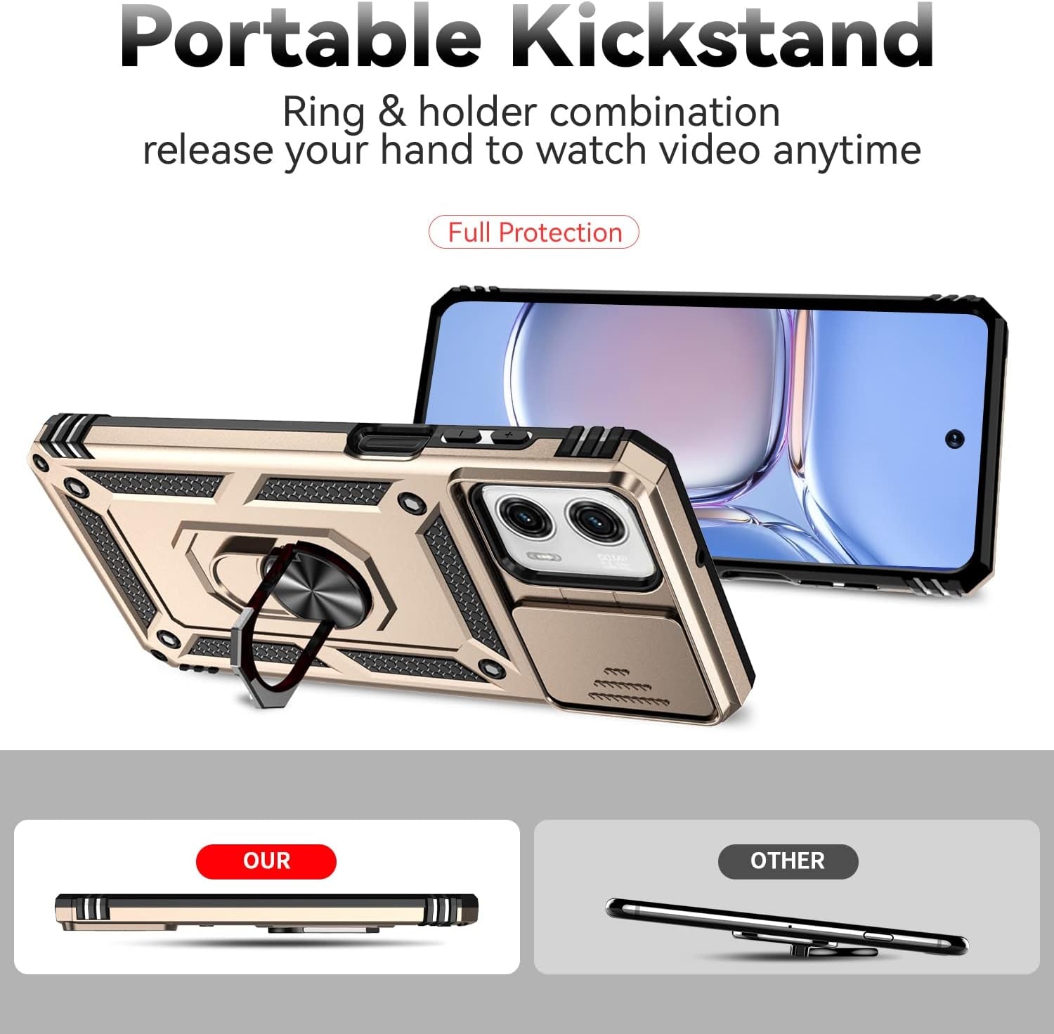 Sunstory for Motorola Moto G Power 5G 2023 Case with Tempered Glass Screen Protector & Slide Camera Cover & Kickstand, [Military-Grade] Phone Case for Moto G Power 5G 2023 (Gold)  SunStory   