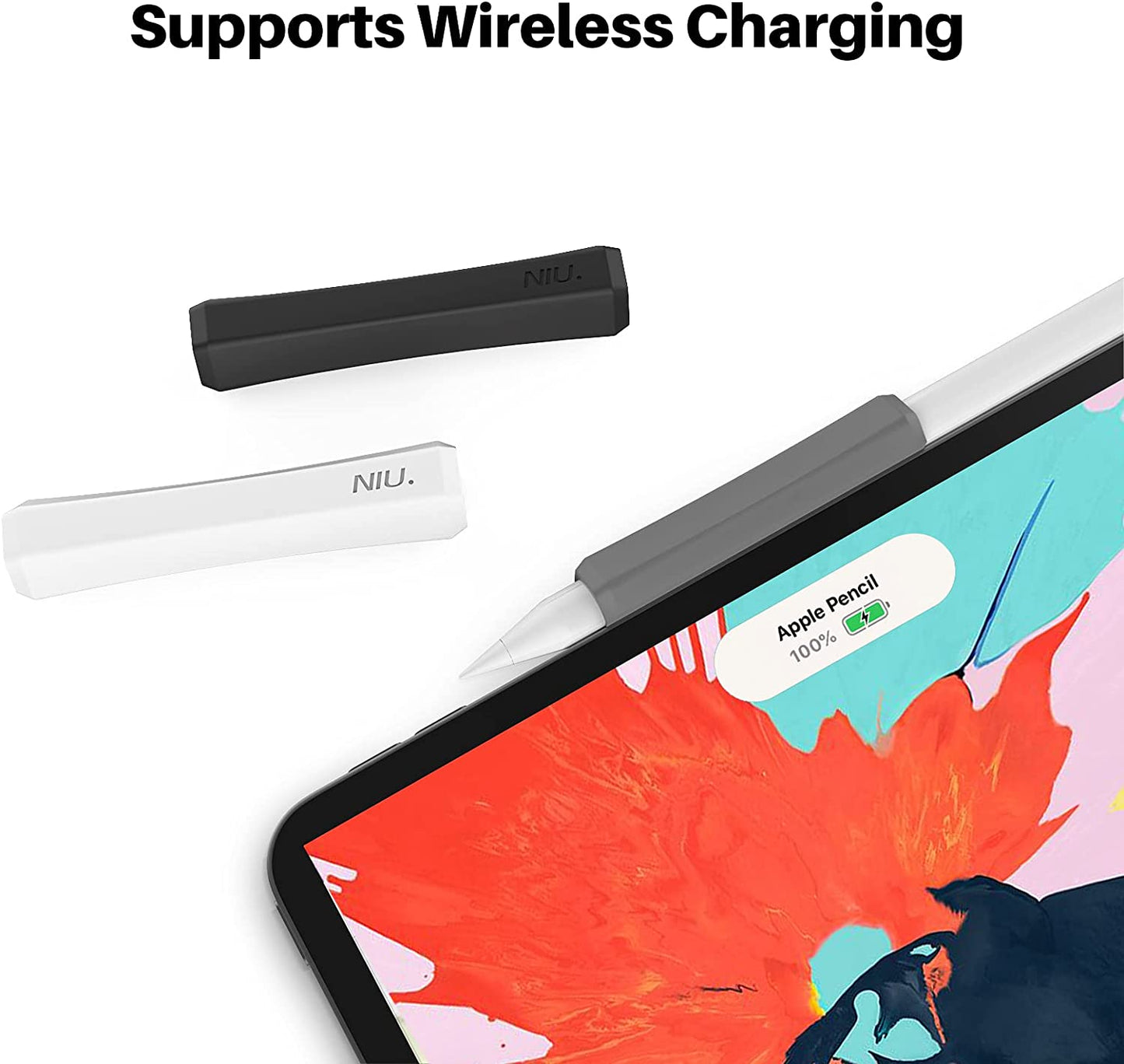 NIUTRENDZ 3 Pack Apple Pencil Grip Silicone Case Accessories Cover Ergonomic Design Sleeve Compatible with Magnetic Charging and Double Tap (Apple Pencil 2Nd Generation, White + Grey + Black)  NIUTRENDZ   