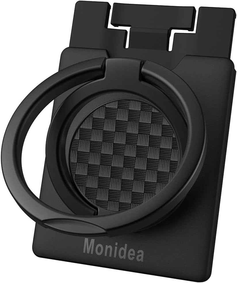 Monidea Phone Ring Holder, Phone Grip Finger Kickstand Wireless Charging Friendly, 360°Rotation Metal Phone Ring Grip Stand Work with Magnetic Car Mount for Iphone Samsung Ipad Tablets & More - Black  MonIdea Black - Chevron  