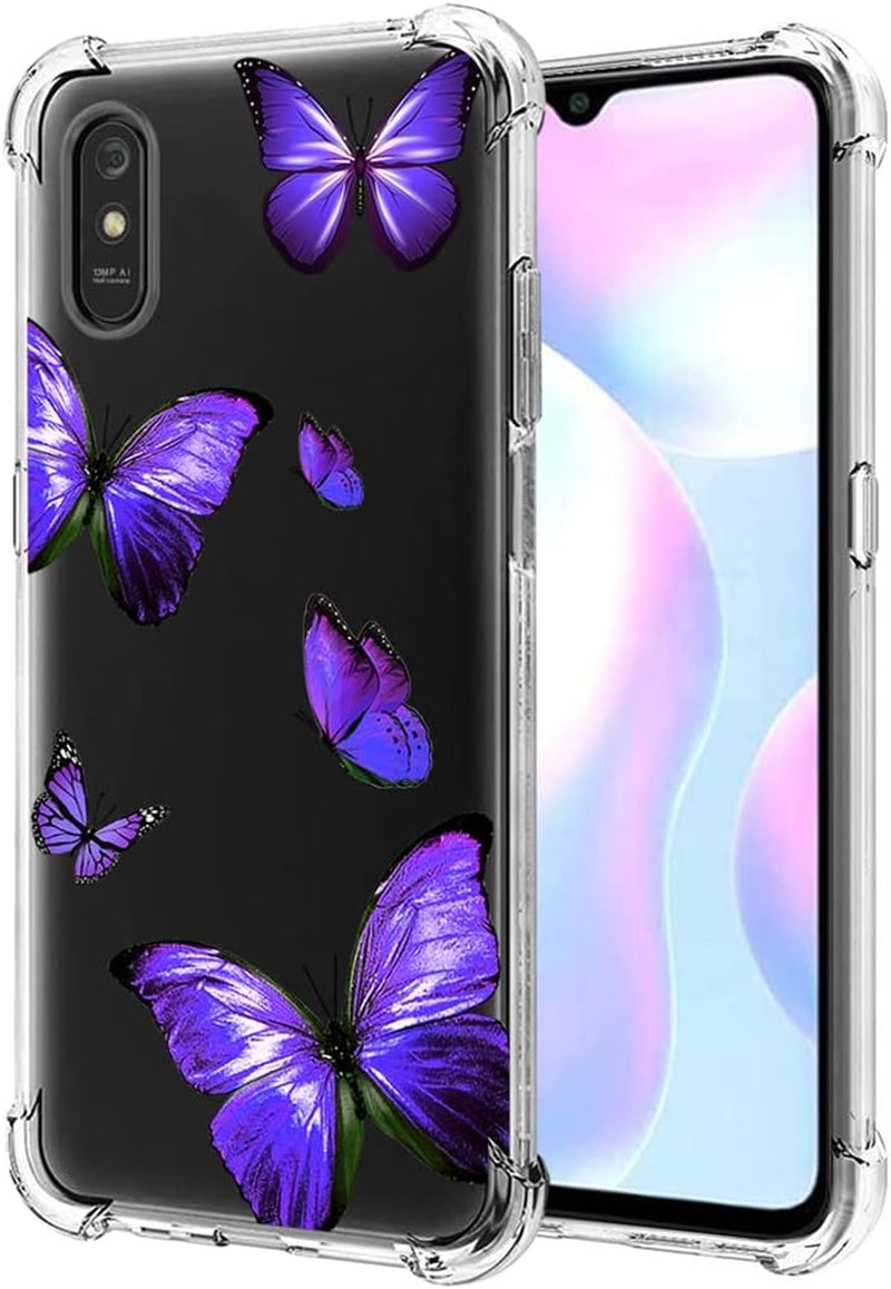 Zoeirc Case for Redmi 9A M2006C3Lg/Redmi 9I M2006C3LII Clear Case for Girls Women, Soft TPU Shockproof Protective Transparent Case Cover for Xiaomi Redmi 9A (Rose Butterfly)  Zoeirc Purple Butterfly  