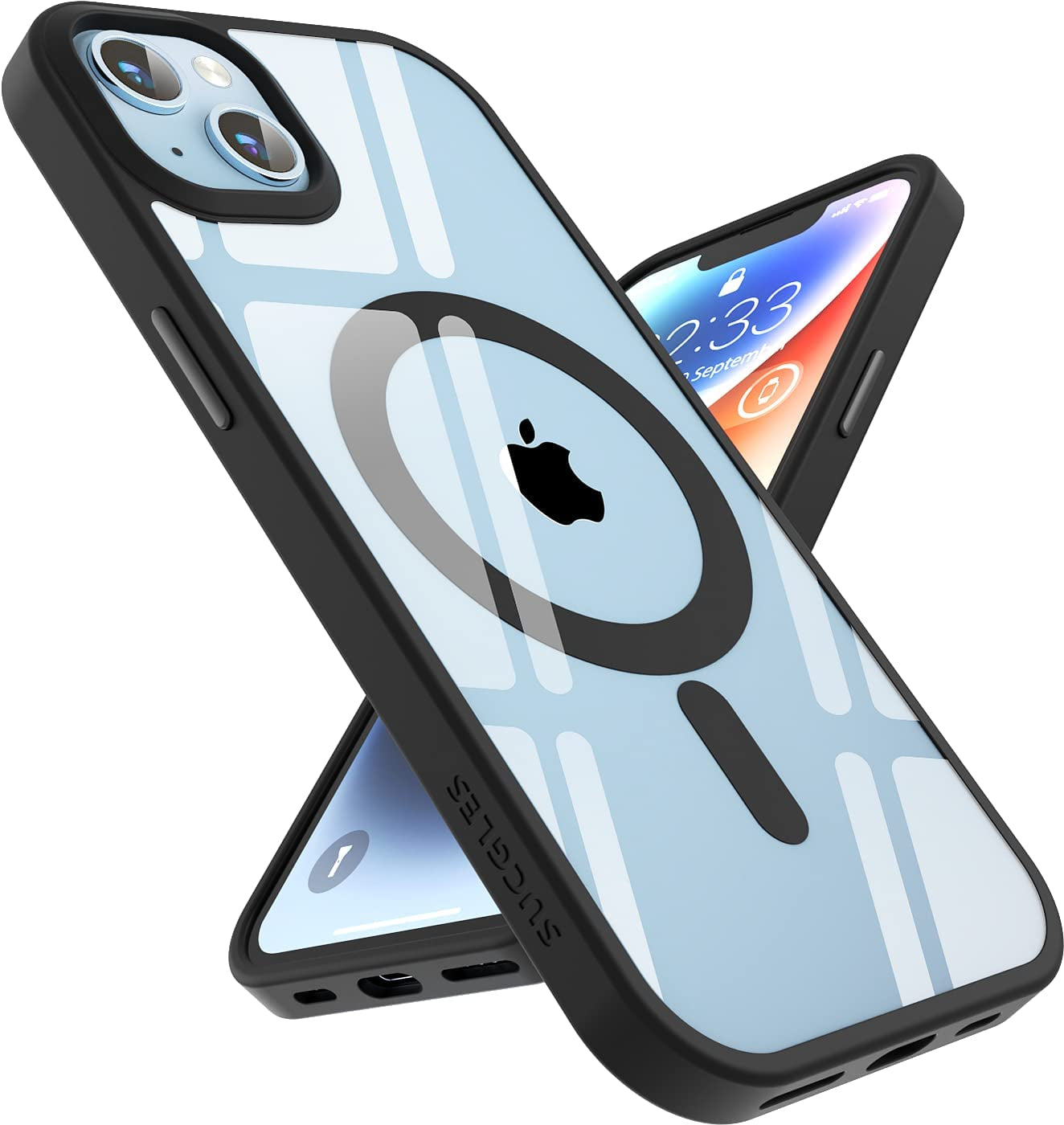 (2023 New) for Iphone 14 Case with Magsafe, [Strong Magnet] [Non-Yellowing] [10FT Military Grade Protection] Magnetic Clear Slim Mag Safe Bumper Thin Cover for (Apple Iphone14, Clear-Black)  Gotrays Gavin LLC Clear-black iPhone 14 Plus Case 