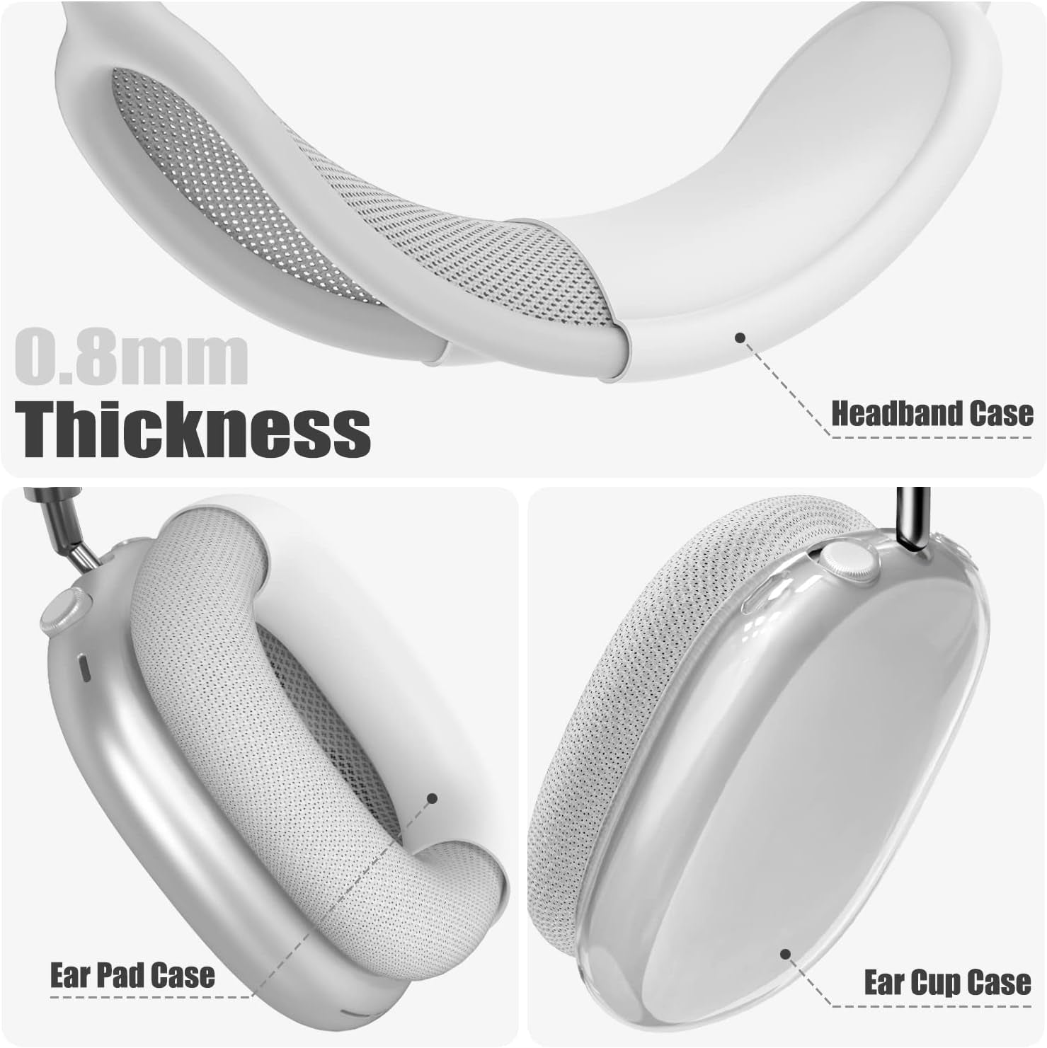 【3 in 1】 Case Cover for Airpods Max Headphones, Anti-Scratch Sweat-Proof Ear Pad Covers/Ear Cups Cover/Headband Cover Protectorfor Apple Airpods Max - Whiteclear  Galafoki   