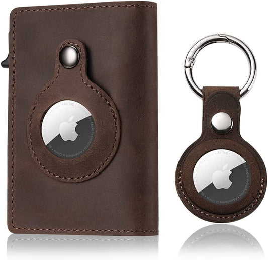 Kanley Airtag Wallet & Keyholder Fashion Genuine Leather Wallet Key Case Protected Cover for Airtags Holder Multifunctional Wallet with Apple Airtag Case Cover Men RFID Blocking (Brown)  Kanley   