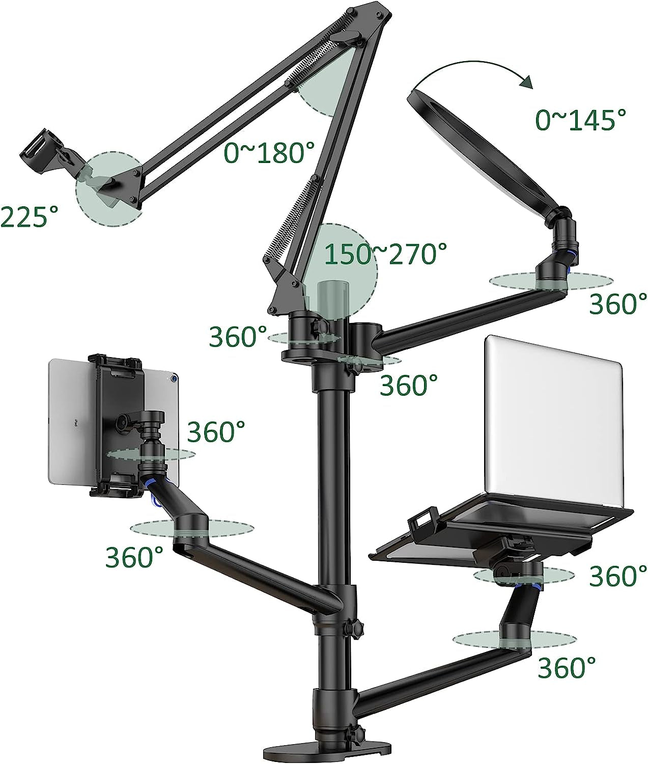 Procase 6-In-1 Desktop Selfie Stand with 10.2" LED Ring Light, Compatible with 12-17” Laptops/ 7-13” Tablets/ 17-32” Monitors/3.5-6.7” Phones DSLR Digital Camera for Live Video Online Meeting -Black  ProCase   