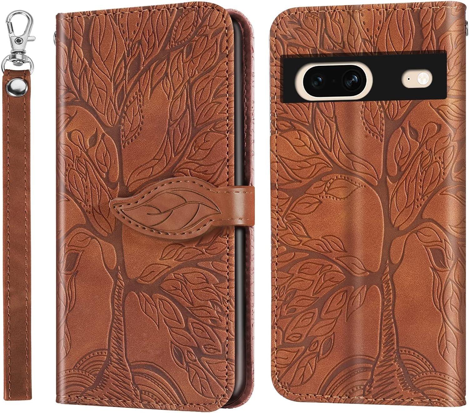 Varohix Google Pixel 6 Wallet Case with Card Holder/Slot,Pu Leather Folio Flip Shell [Kickstand][Magnetic Closure][Wrist Strap] Shockproof Cover Fit Google Pixel 6(6.4''),Brown  Varohix Brown Google Pixel 7 